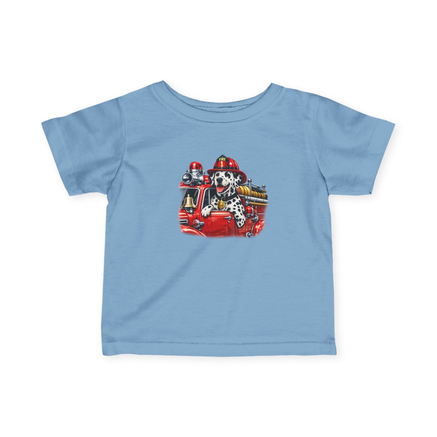 Infant Tee — Dalmatian Firetruck Baby Shirt (Firefighter Puppy Design)
