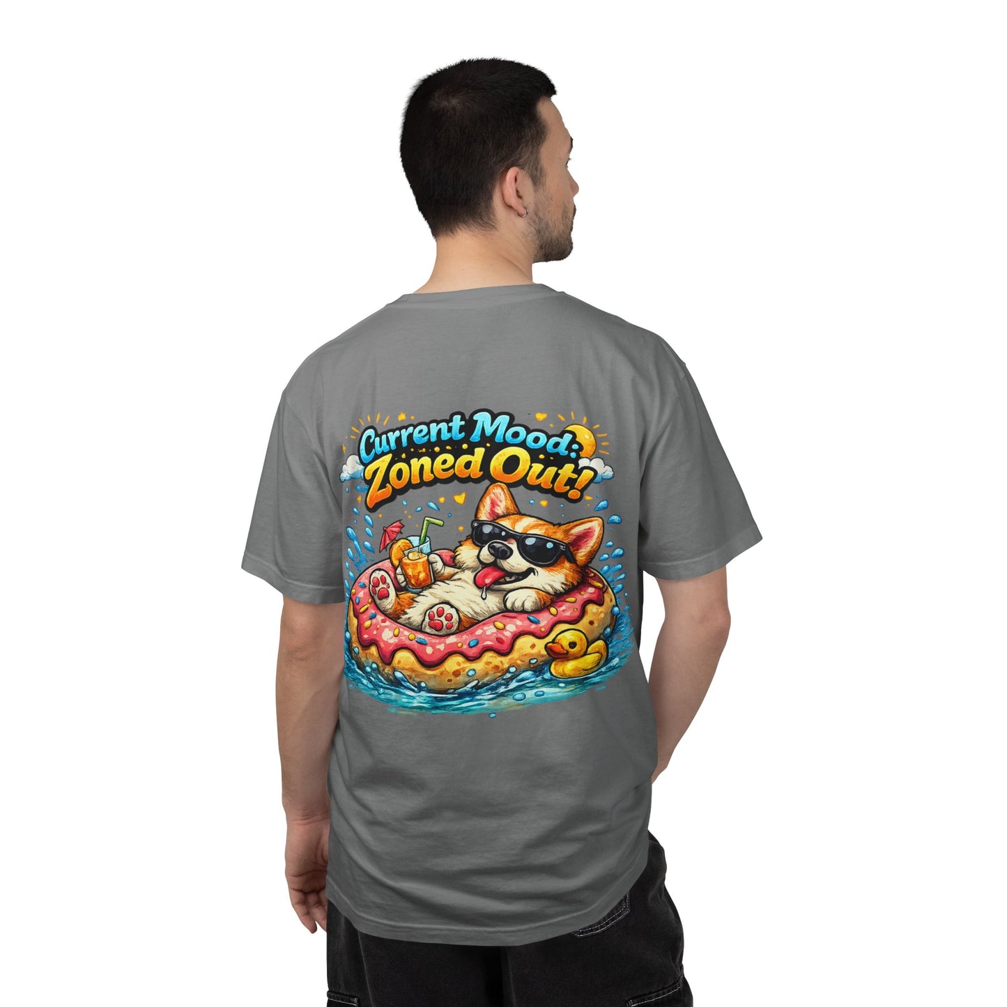 Corgi Float Summer Tee - "Current Mood: Zoned Out" Graphic T-Shirt