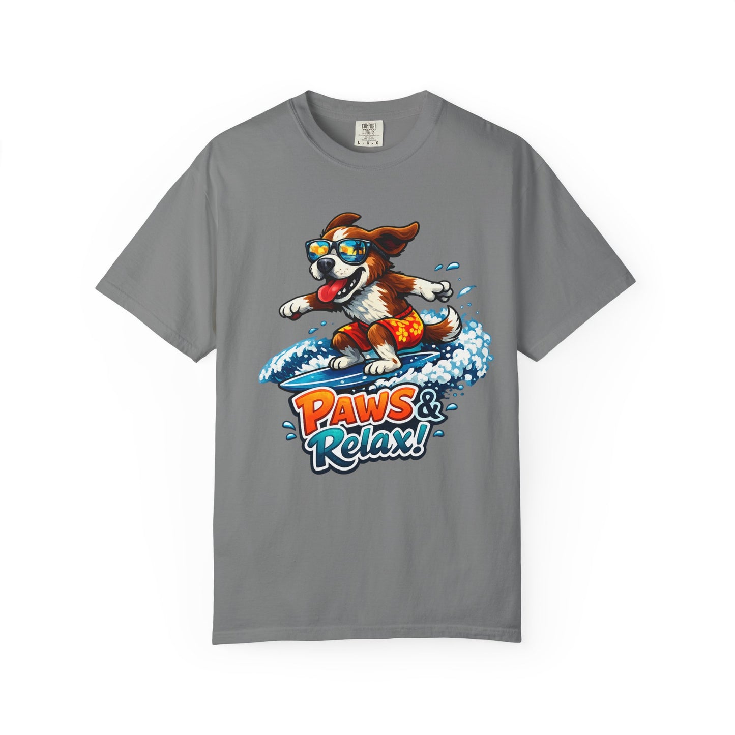 Surfing Dog T-Shirt — "Paws & Relax" Graphic Tee