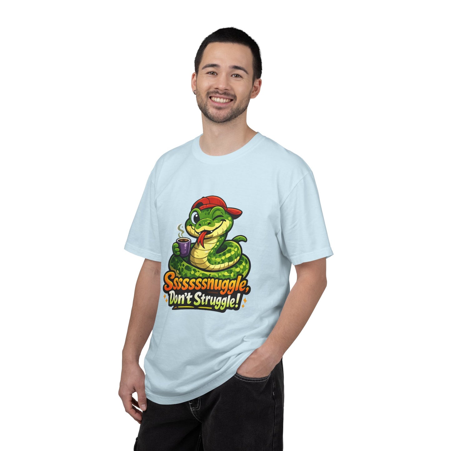Ssssnuggle Snake T-Shirt — "Ssssssnnuggle, Don't Struggle!" Cute Cozy Snake Graphic Tee