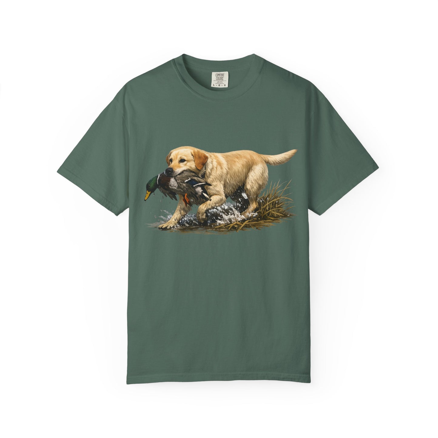 Labrador Retriever Hunting Dog T-Shirt — Yellow Lab with Duck Graphic