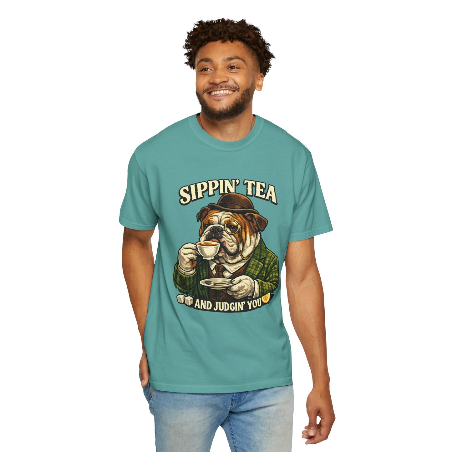 Sippin' Tea Bulldog Tee — "Sippin' Tea and Judgin' You" Graphic T-Shirt