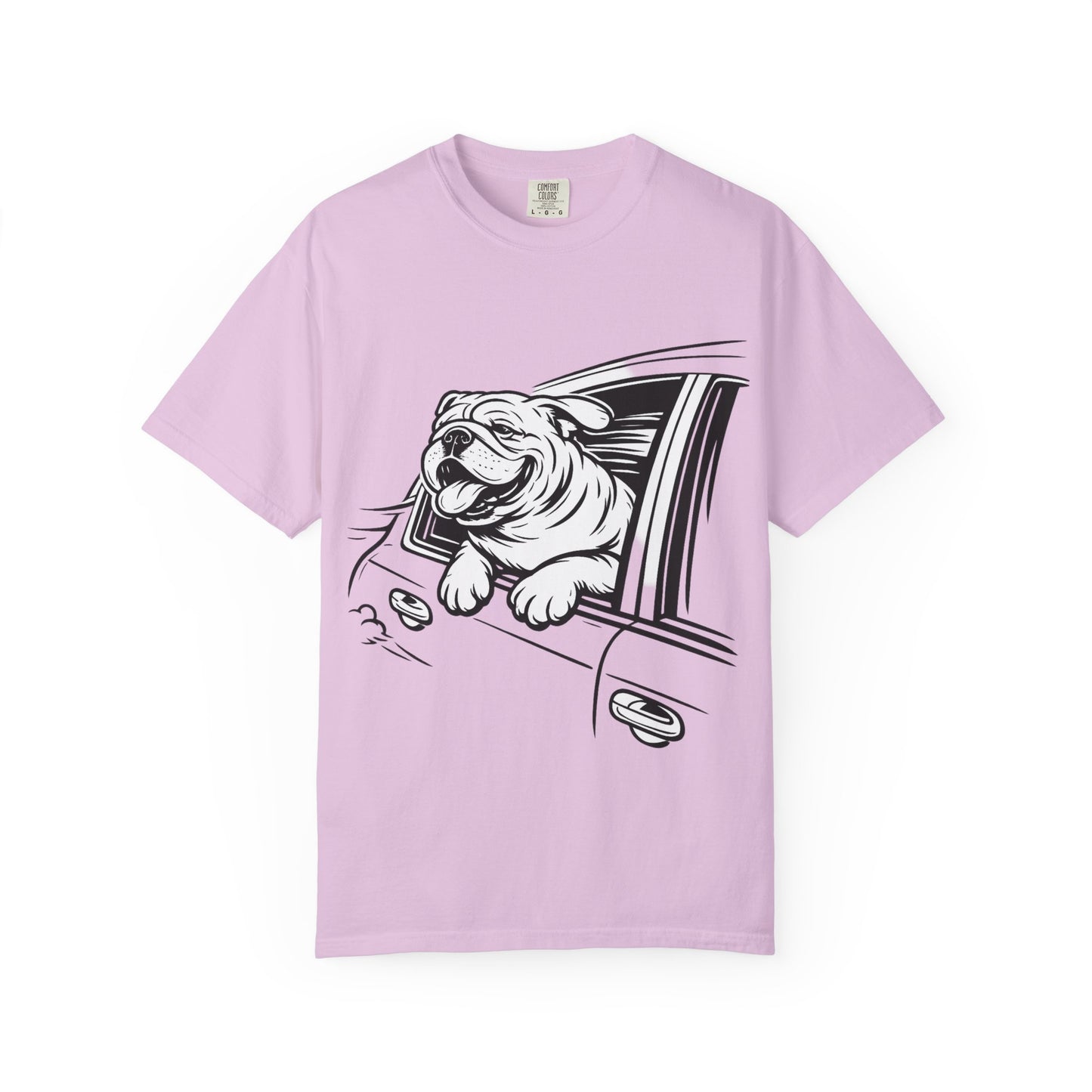 Bulldog Head Out Car Window T-Shirt — Cute Driving Dog Tee