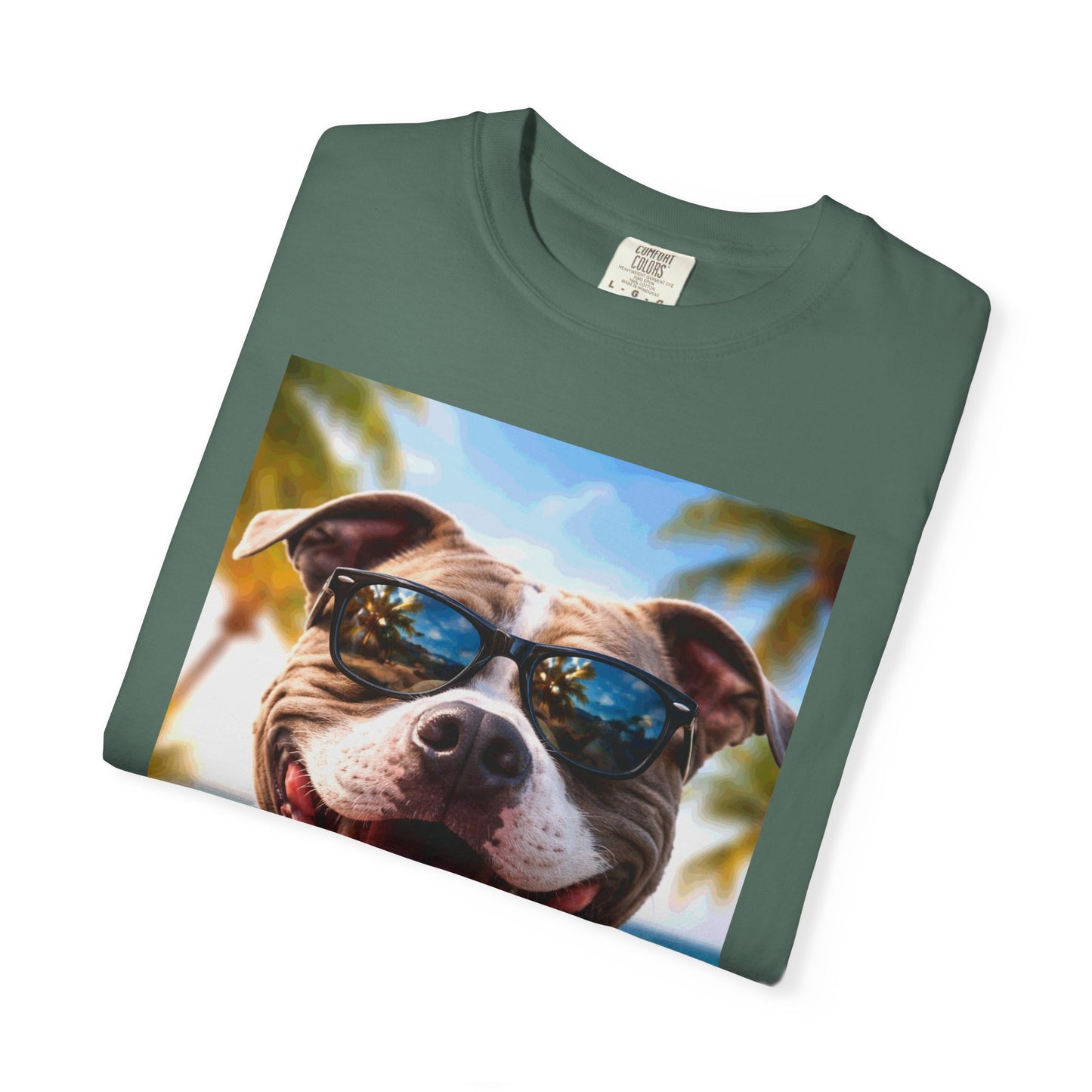 Happy Dog in Sunglasses T-Shirt — Summer Beach Pitbull Graphic Tee