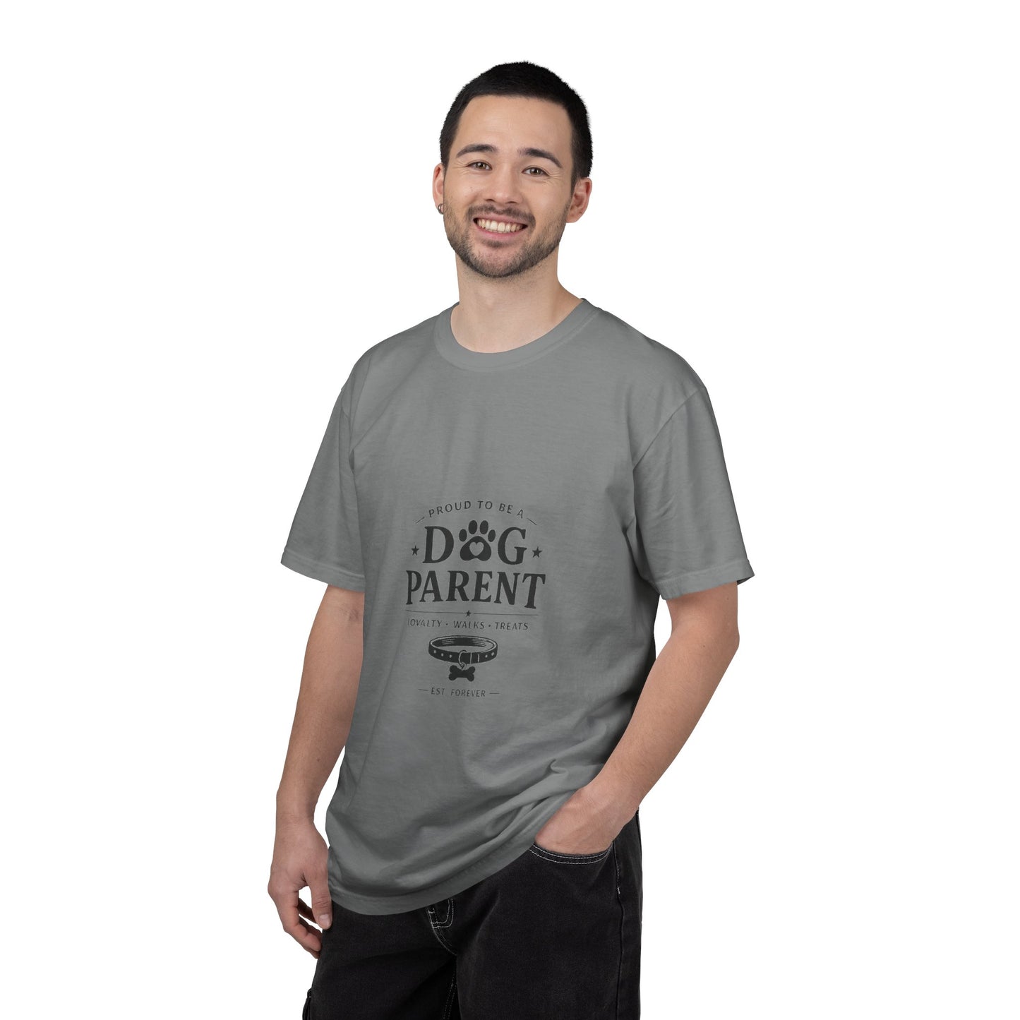 Dog Parent T-Shirt — Proud to Be a Dog Parent Graphic Tee in black lettering