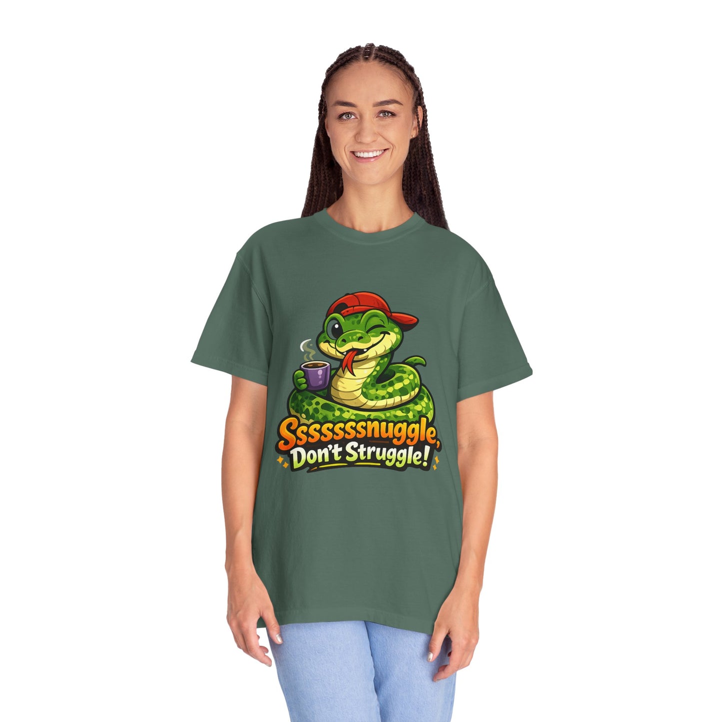 Ssssnuggle Snake T-Shirt — "Ssssssnnuggle, Don't Struggle!" Cute Cozy Snake Graphic Tee