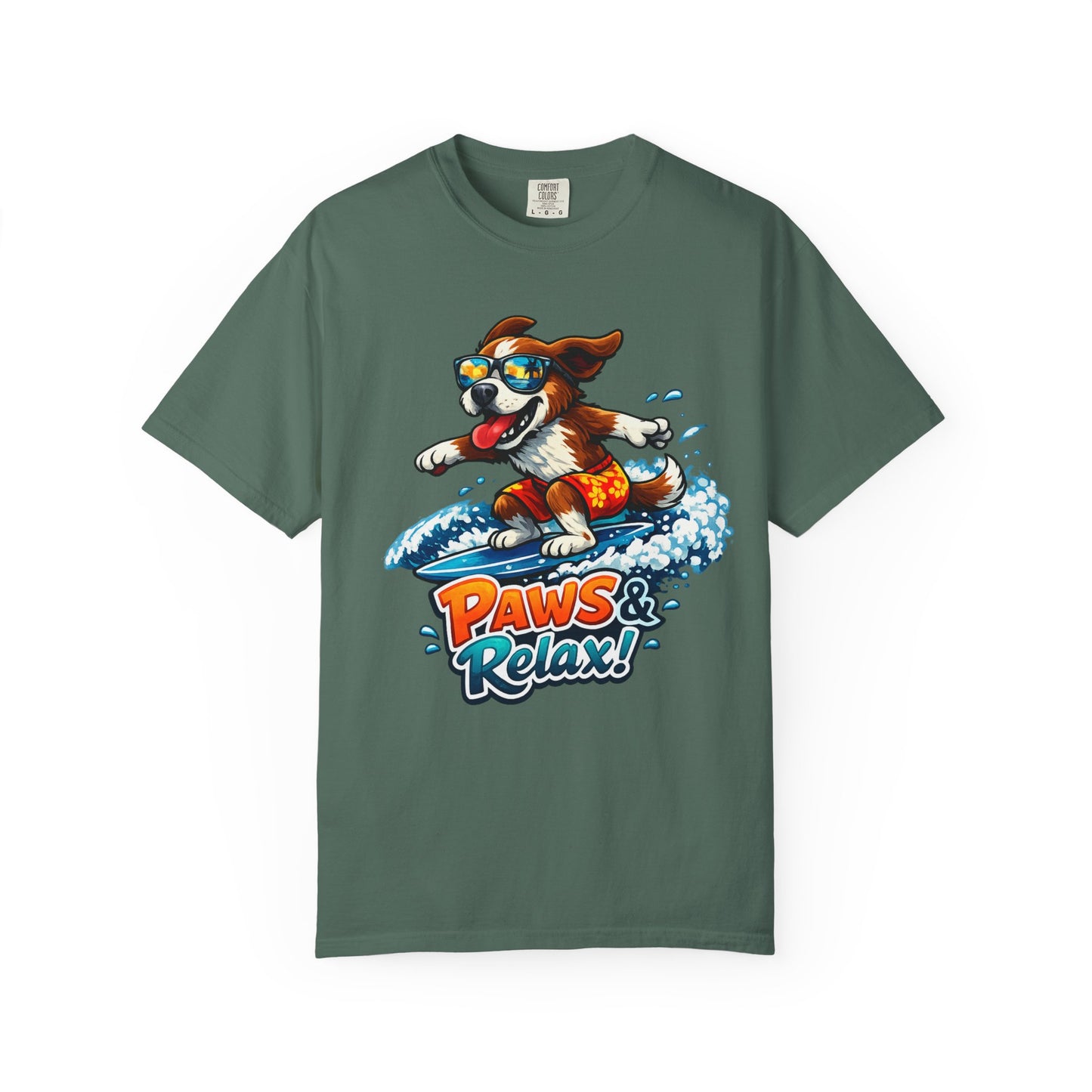 Surfing Dog T-Shirt — "Paws & Relax" Graphic Tee