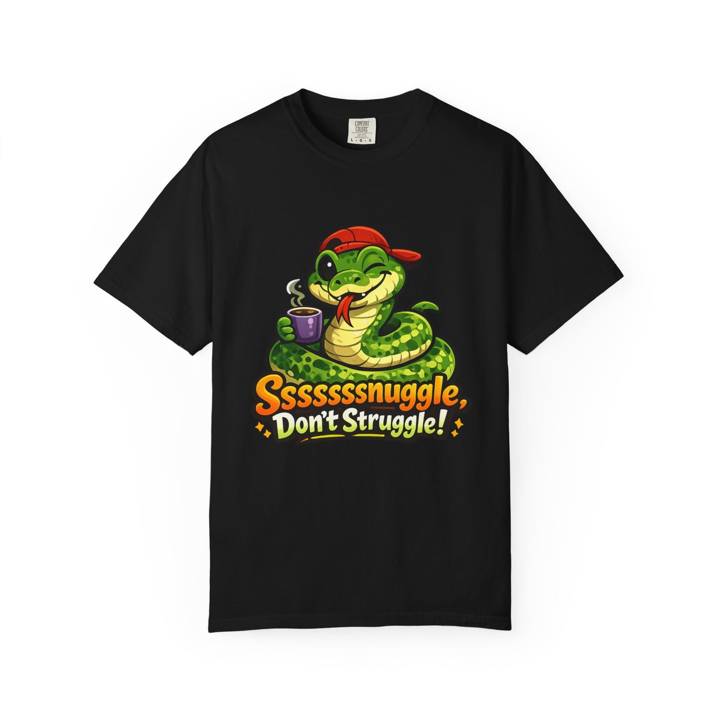 Ssssnuggle Snake T-Shirt — "Ssssssnnuggle, Don't Struggle!" Cute Cozy Snake Graphic Tee