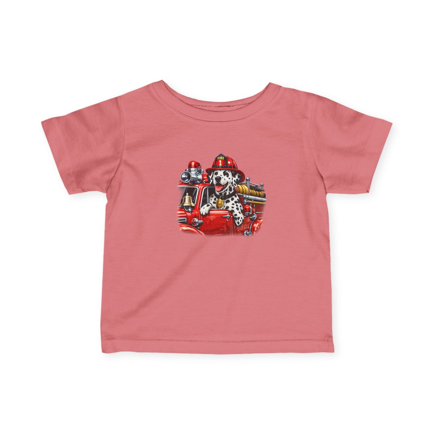 Infant Tee — Dalmatian Firetruck Baby Shirt (Firefighter Puppy Design)