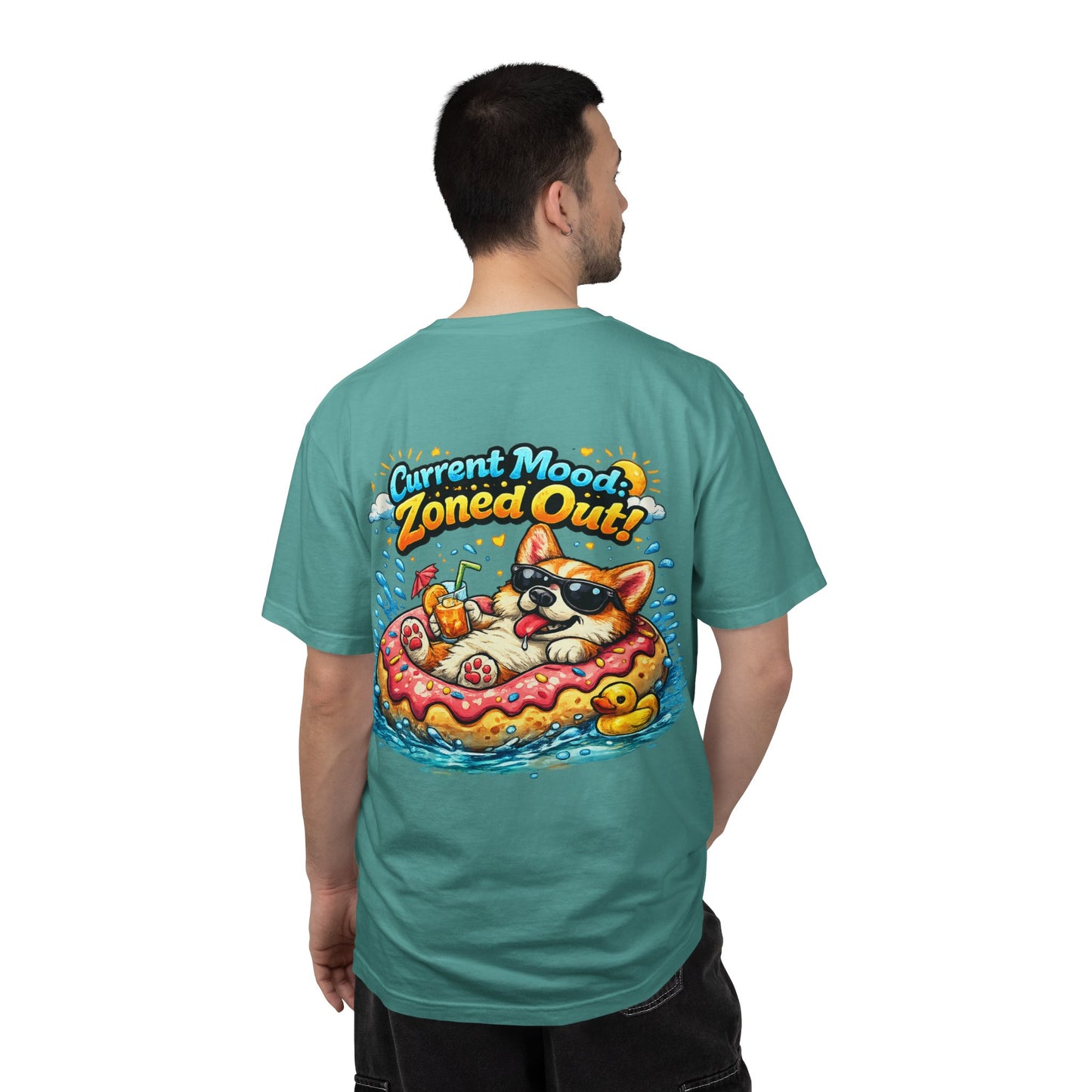Corgi Float Summer Tee - "Current Mood: Zoned Out" Graphic T-Shirt