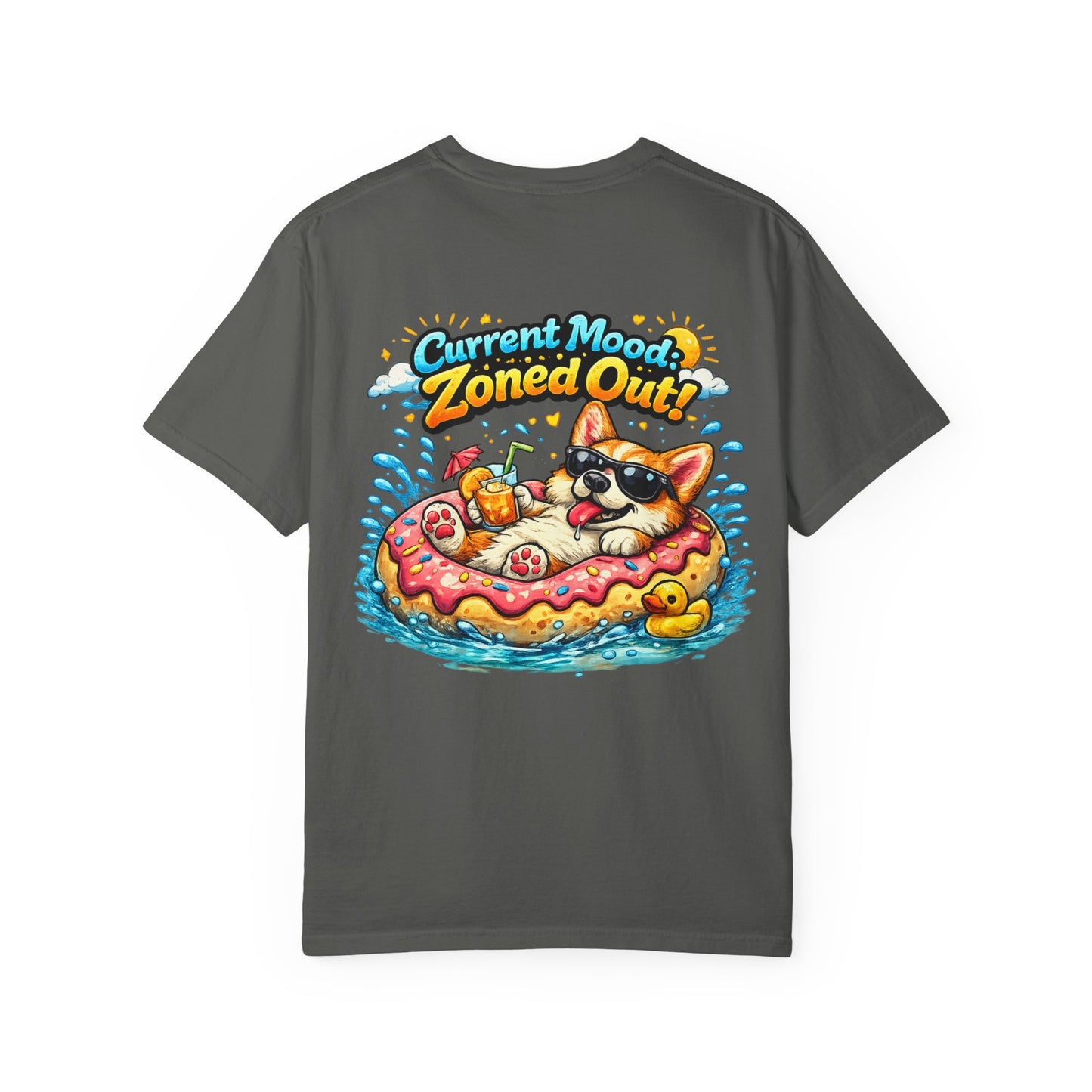 Corgi Float Summer Tee - "Current Mood: Zoned Out" Graphic T-Shirt