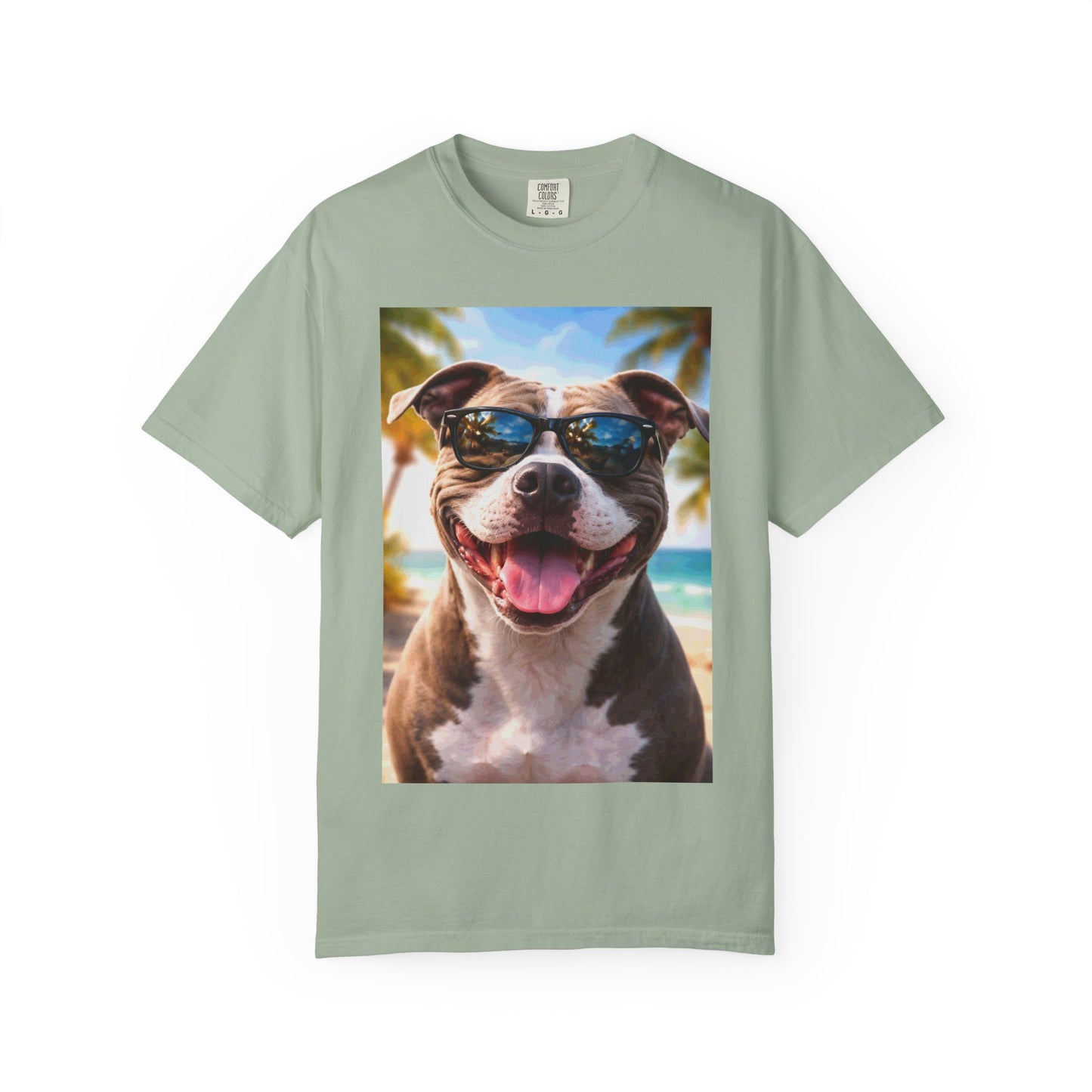 Happy Dog in Sunglasses T-Shirt — Summer Beach Pitbull Graphic Tee