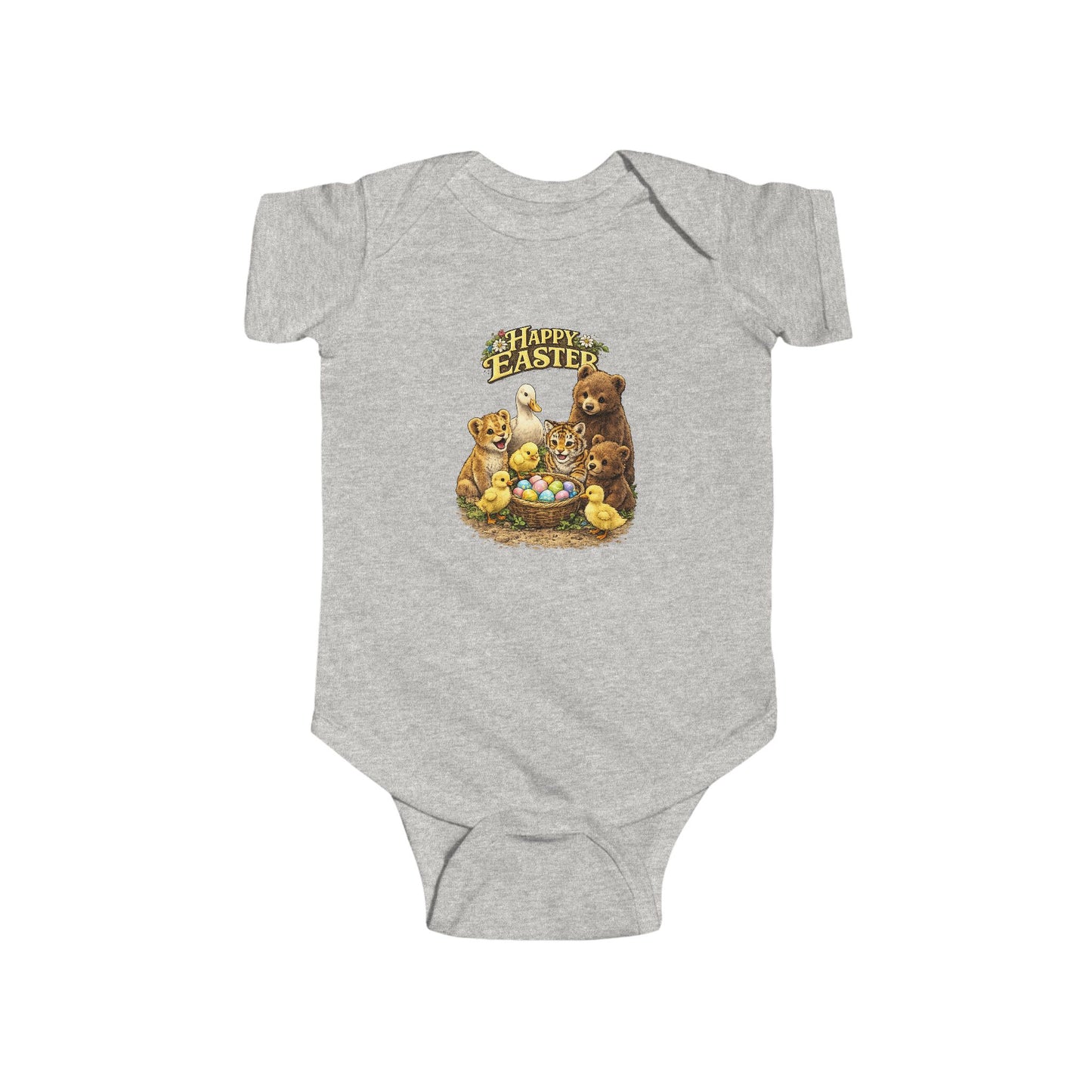 Happy Easter Baby Bodysuit — Cute Bear & Chicks "Happy Easter" Infant Onesie