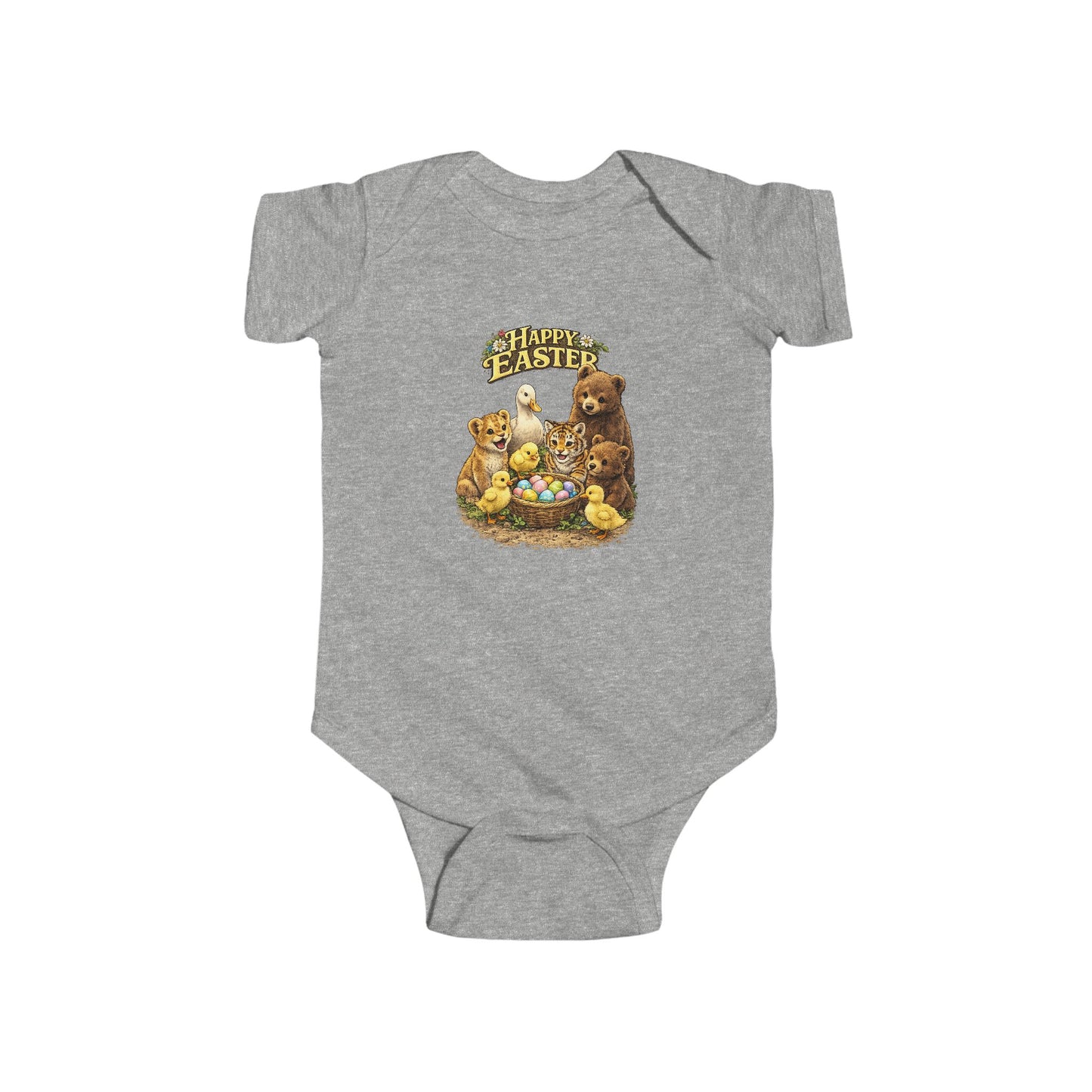 Happy Easter Baby Bodysuit — Cute Bear & Chicks "Happy Easter" Infant Onesie