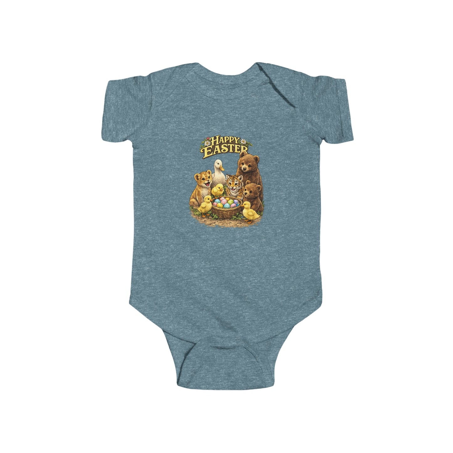 Happy Easter Baby Bodysuit — Cute Bear & Chicks "Happy Easter" Infant Onesie