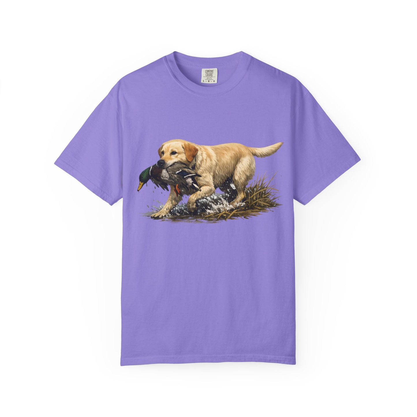 Labrador Retriever Hunting Dog T-Shirt — Yellow Lab with Duck Graphic