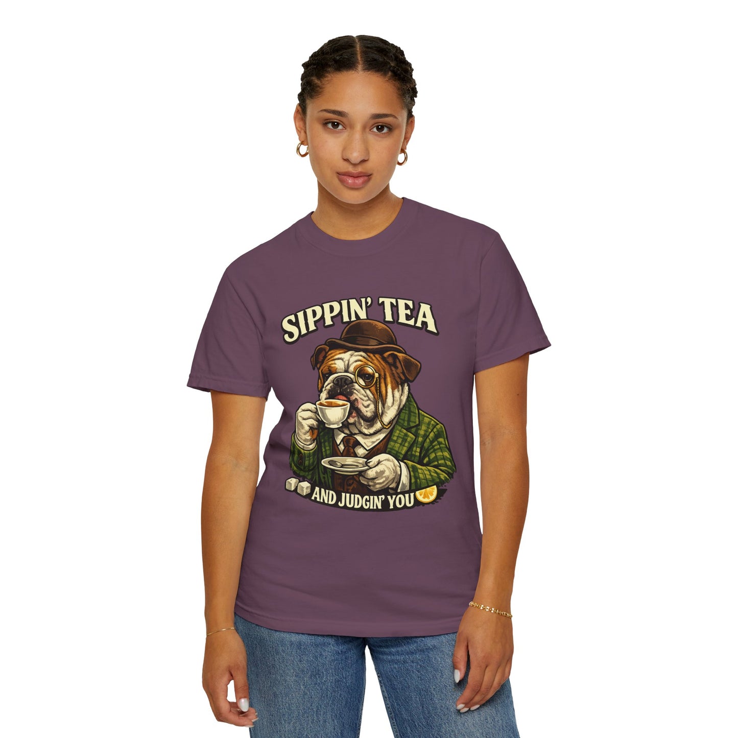 Sippin' Tea Bulldog Tee — "Sippin' Tea and Judgin' You" Graphic T-Shirt