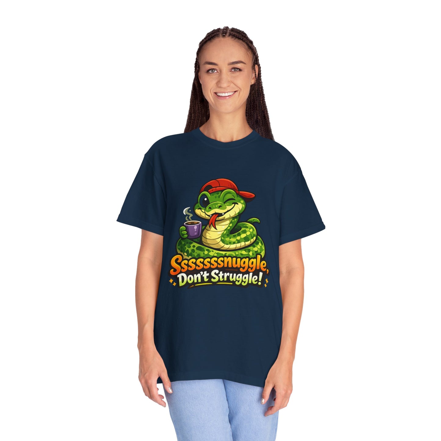 Ssssnuggle Snake T-Shirt — "Ssssssnnuggle, Don't Struggle!" Cute Cozy Snake Graphic Tee