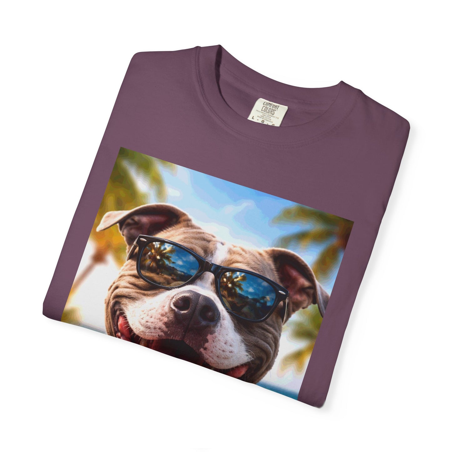 Happy Dog in Sunglasses T-Shirt — Summer Beach Pitbull Graphic Tee