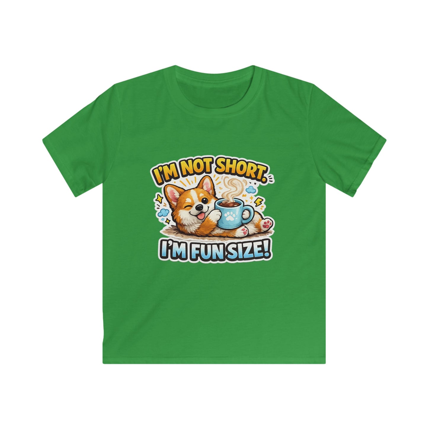 Kids Tee — “I’m Not Short, I’m Funsize!” Cute Corgi Graphic T-Shirt
