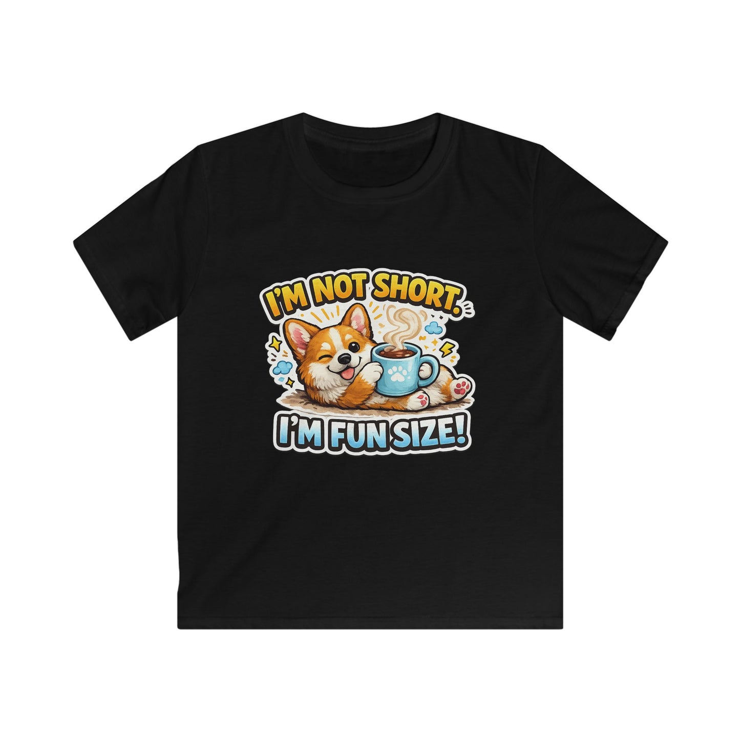 Kids Tee — “I’m Not Short, I’m Funsize!” Cute Corgi Graphic T-Shirt