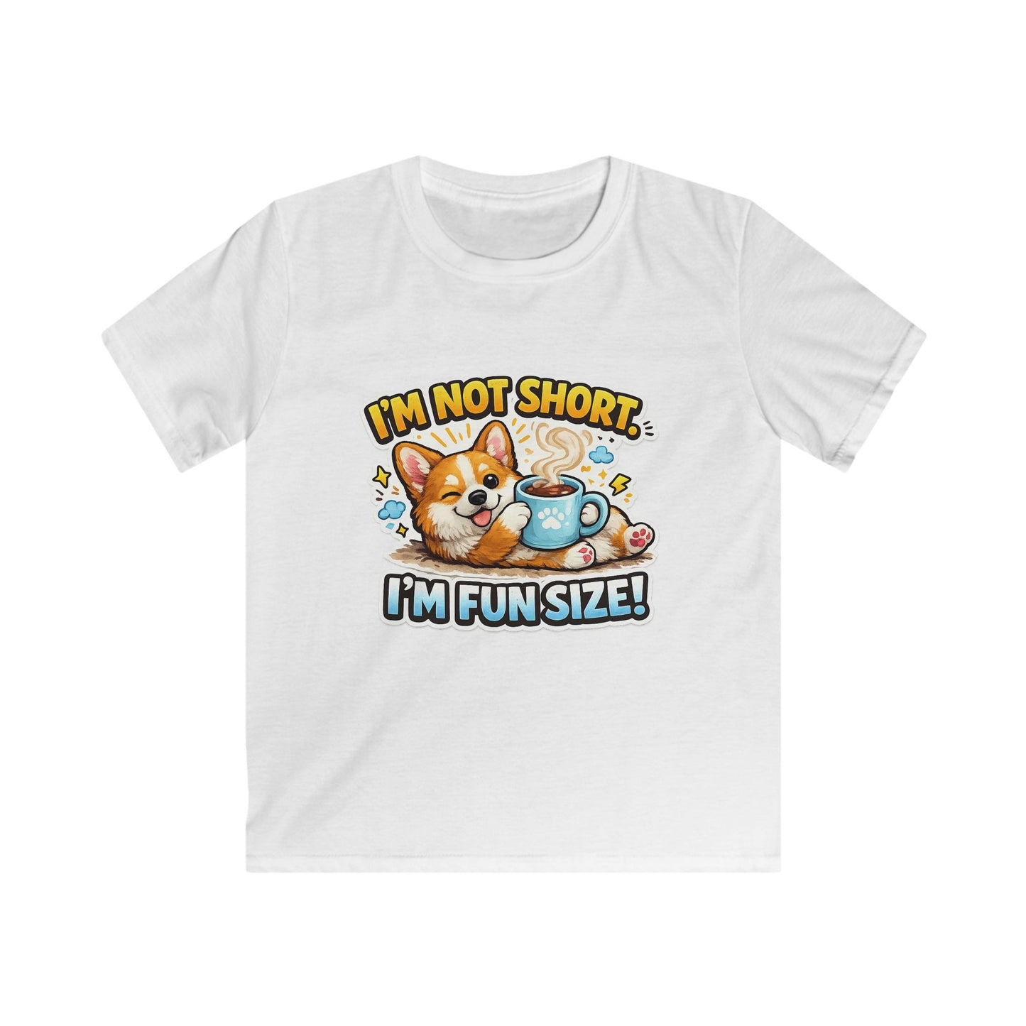 Kids Tee — “I’m Not Short, I’m Funsize!” Cute Corgi Graphic T-Shirt