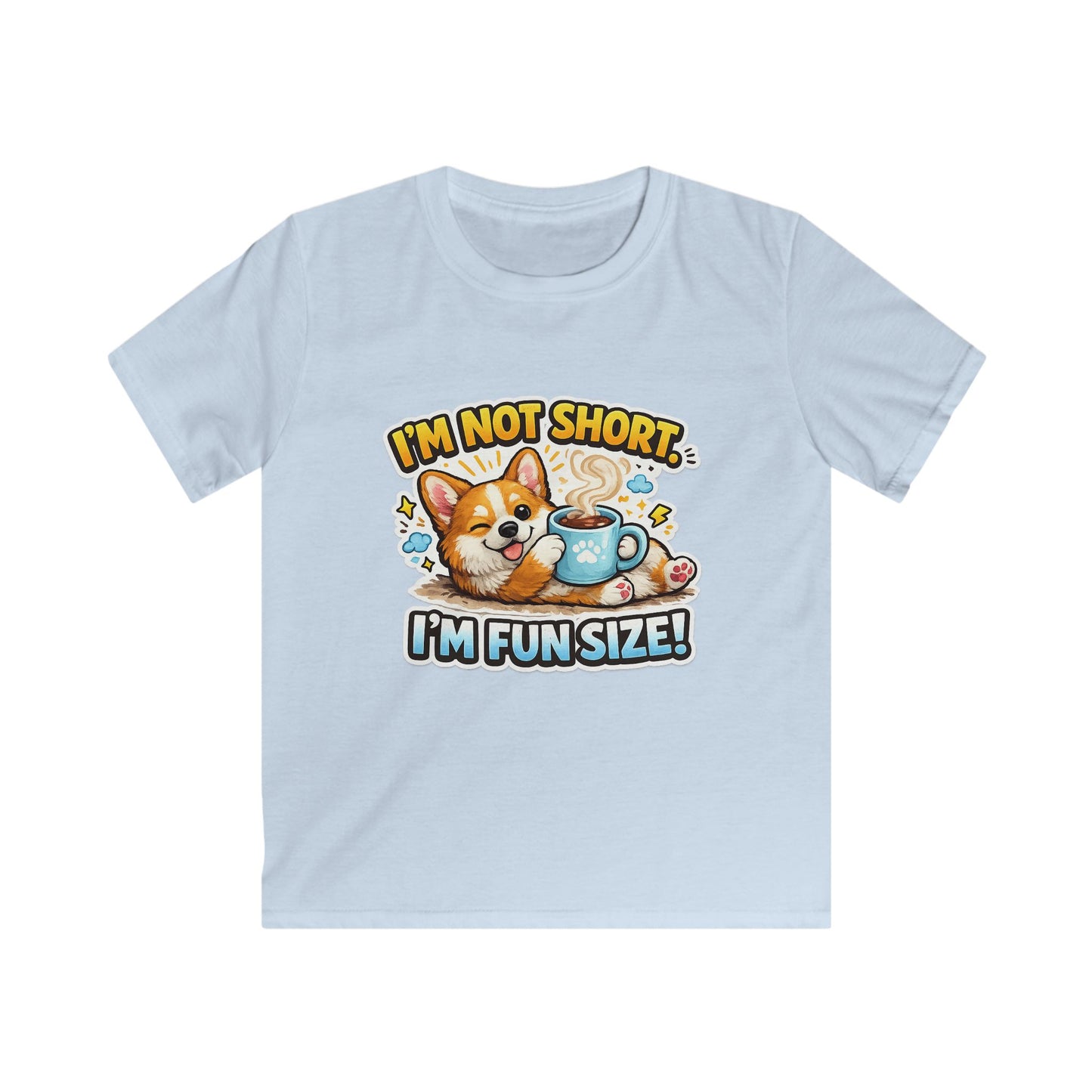 Kids Tee — “I’m Not Short, I’m Funsize!” Cute Corgi Graphic T-Shirt