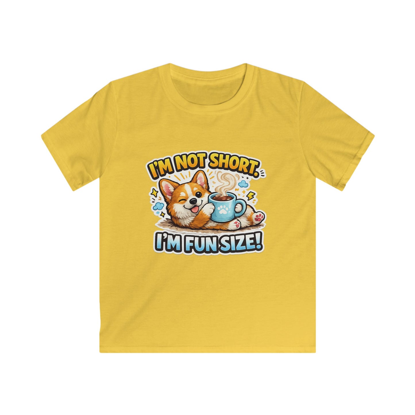 Kids Tee — “I’m Not Short, I’m Funsize!” Cute Corgi Graphic T-Shirt