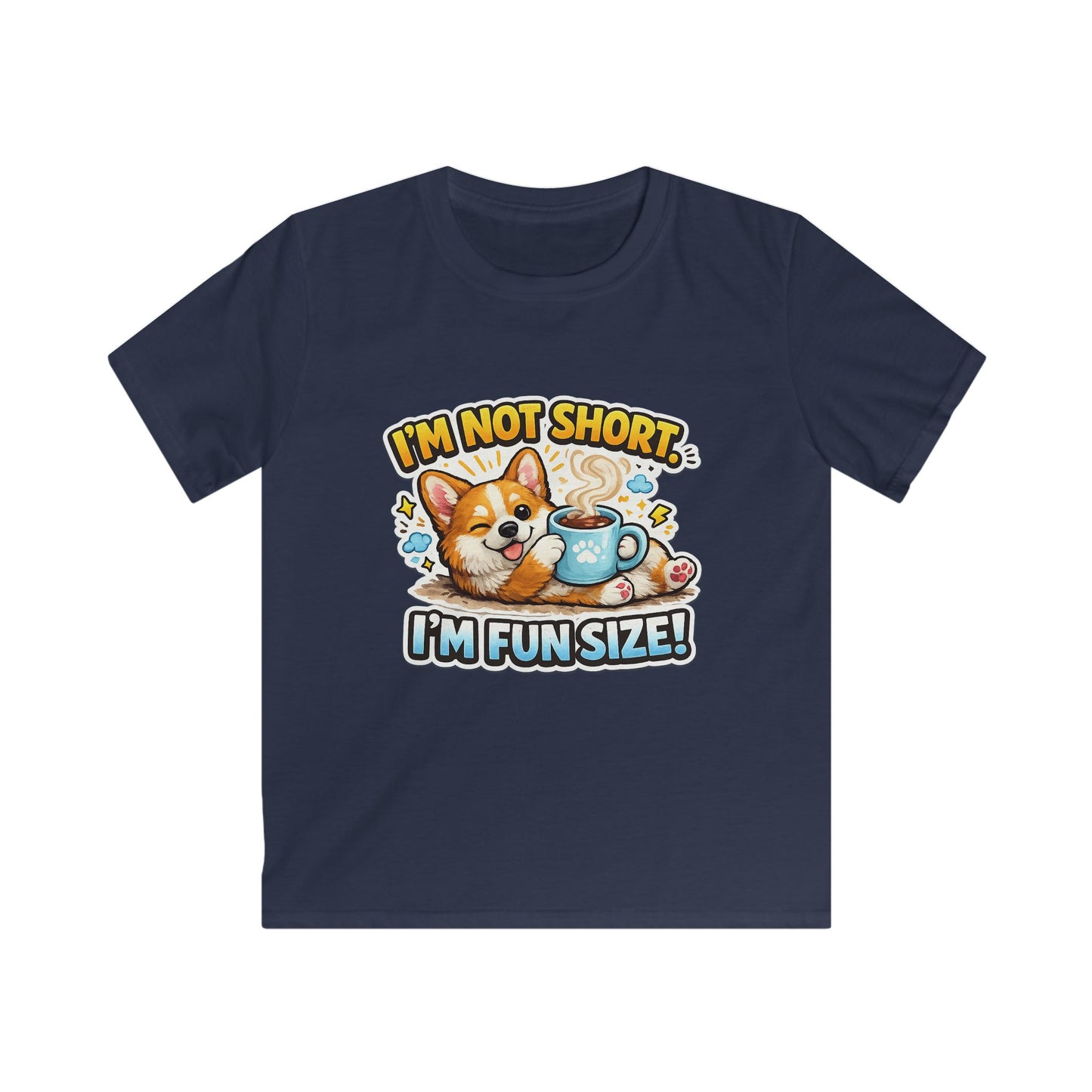 Kids Tee — “I’m Not Short, I’m Funsize!” Cute Corgi Graphic T-Shirt