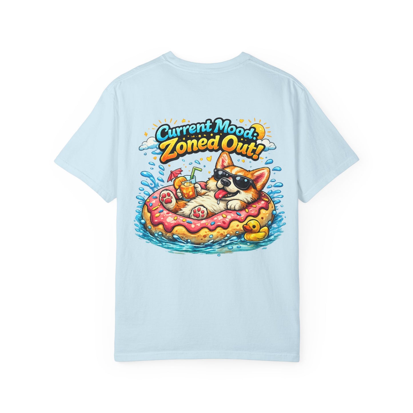 Corgi Float Summer Tee - "Current Mood: Zoned Out" Graphic T-Shirt