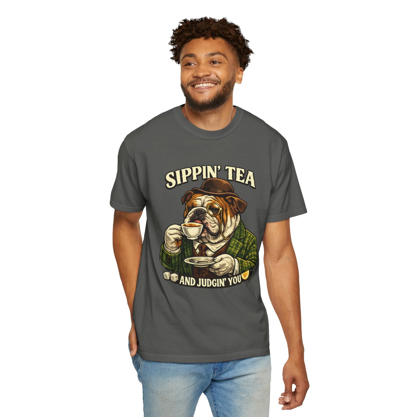 Sippin' Tea Bulldog Tee — "Sippin' Tea and Judgin' You" Graphic T-Shirt