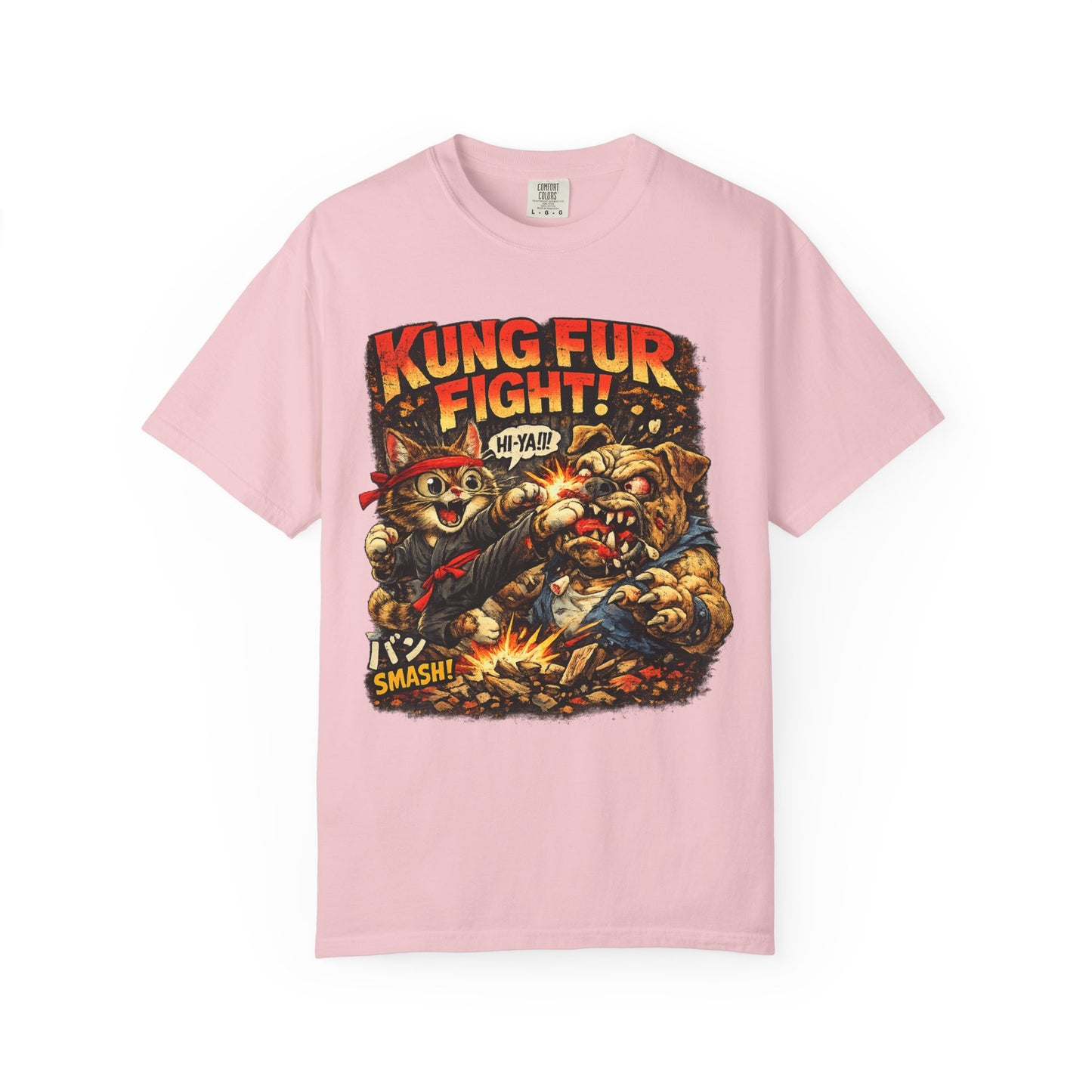 Kung Fur Fight T-Shirt — Retro Cat vs Dog Martial Arts Graphic Tee