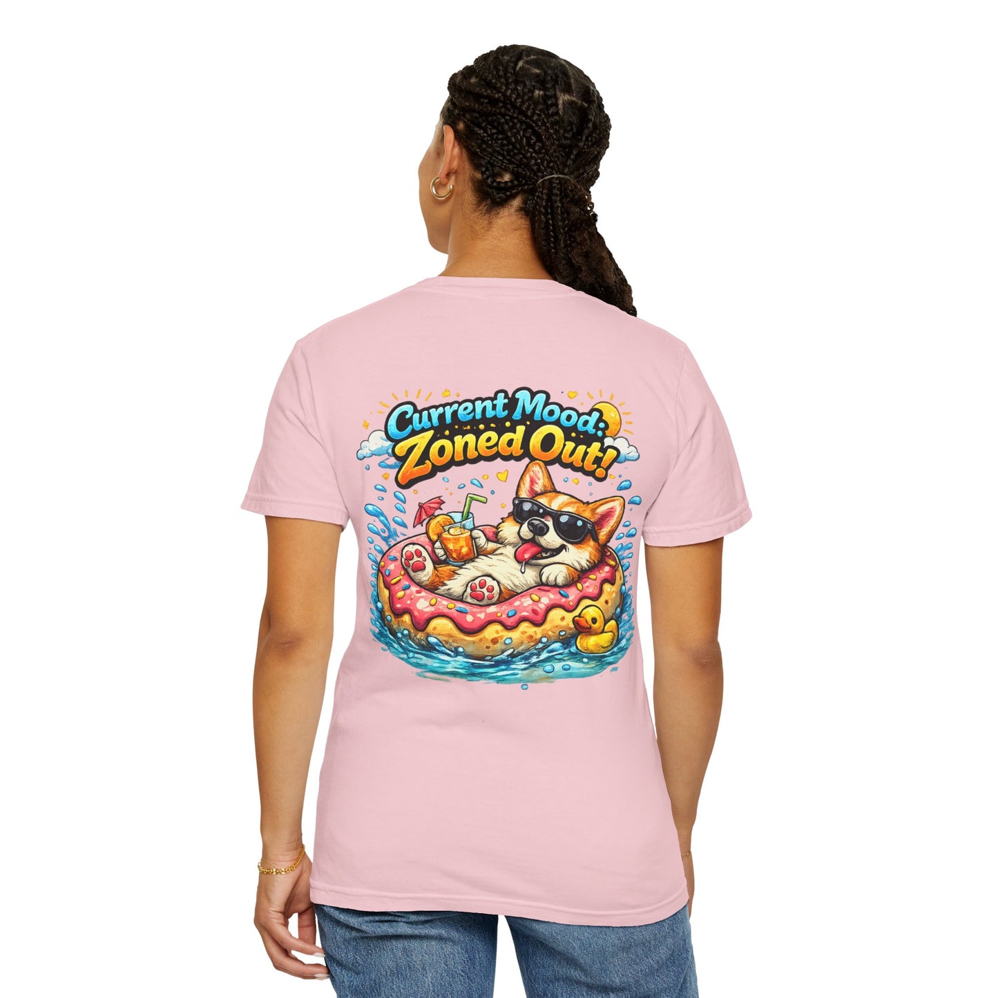 Corgi Float Summer Tee - "Current Mood: Zoned Out" Graphic T-Shirt