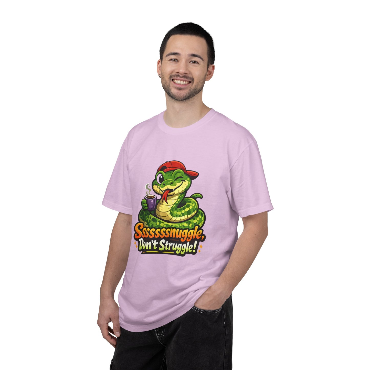 Ssssnuggle Snake T-Shirt — "Ssssssnnuggle, Don't Struggle!" Cute Cozy Snake Graphic Tee