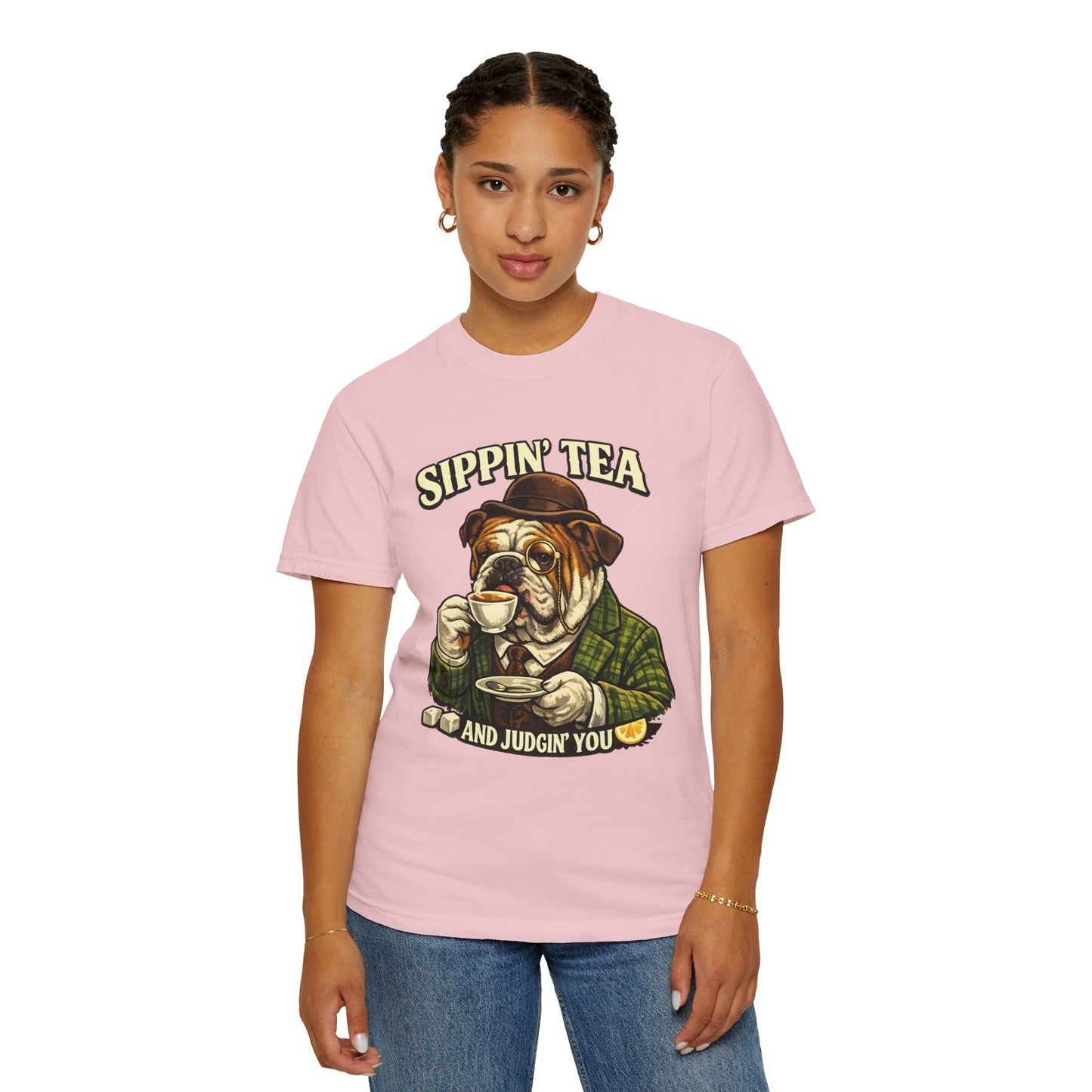 Sippin' Tea Bulldog Tee — "Sippin' Tea and Judgin' You" Graphic T-Shirt