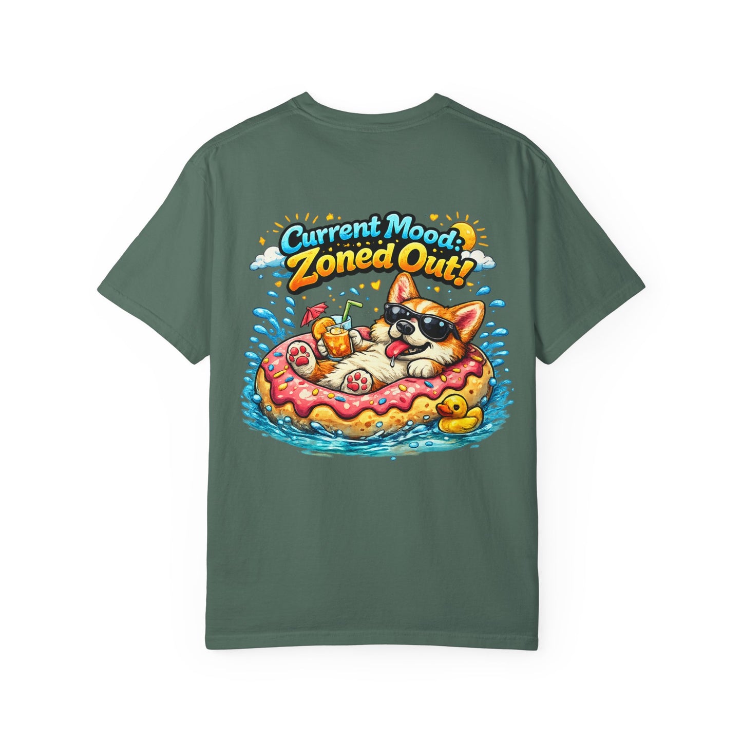 Corgi Float Summer Tee - "Current Mood: Zoned Out" Graphic T-Shirt