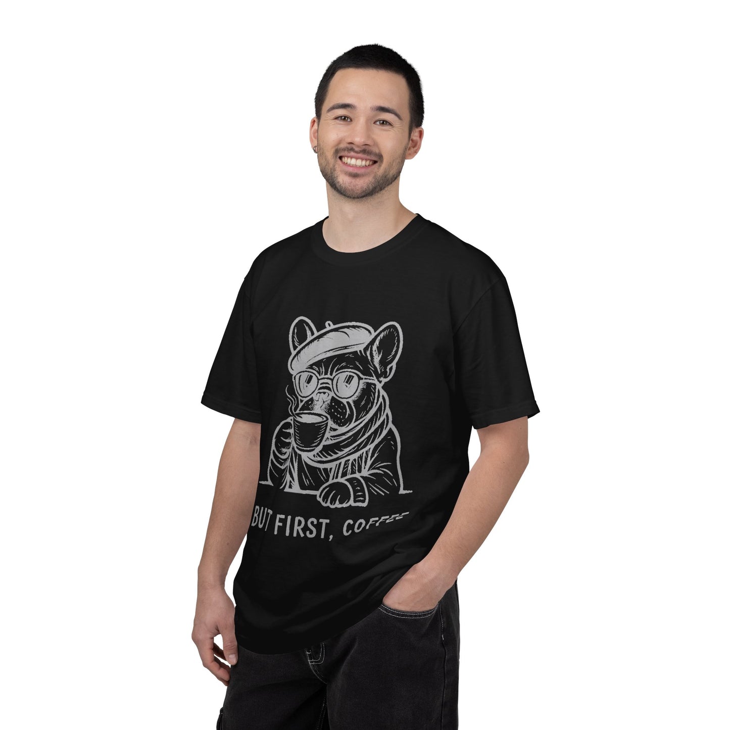 But First, Coffee T-Shirt — French Bulldog Drinking Coffee Graphic Tee