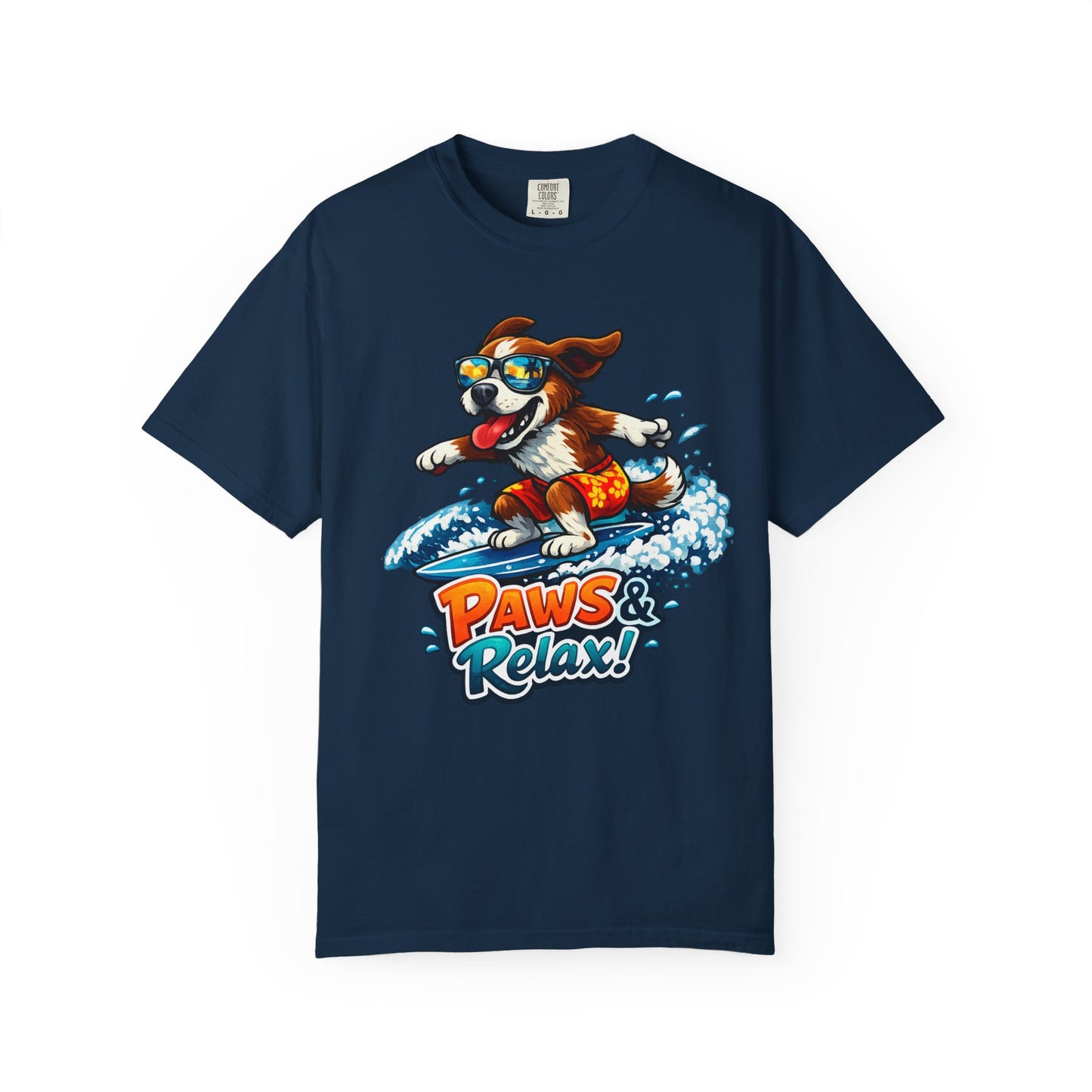 Surfing Dog T-Shirt — "Paws & Relax" Graphic Tee
