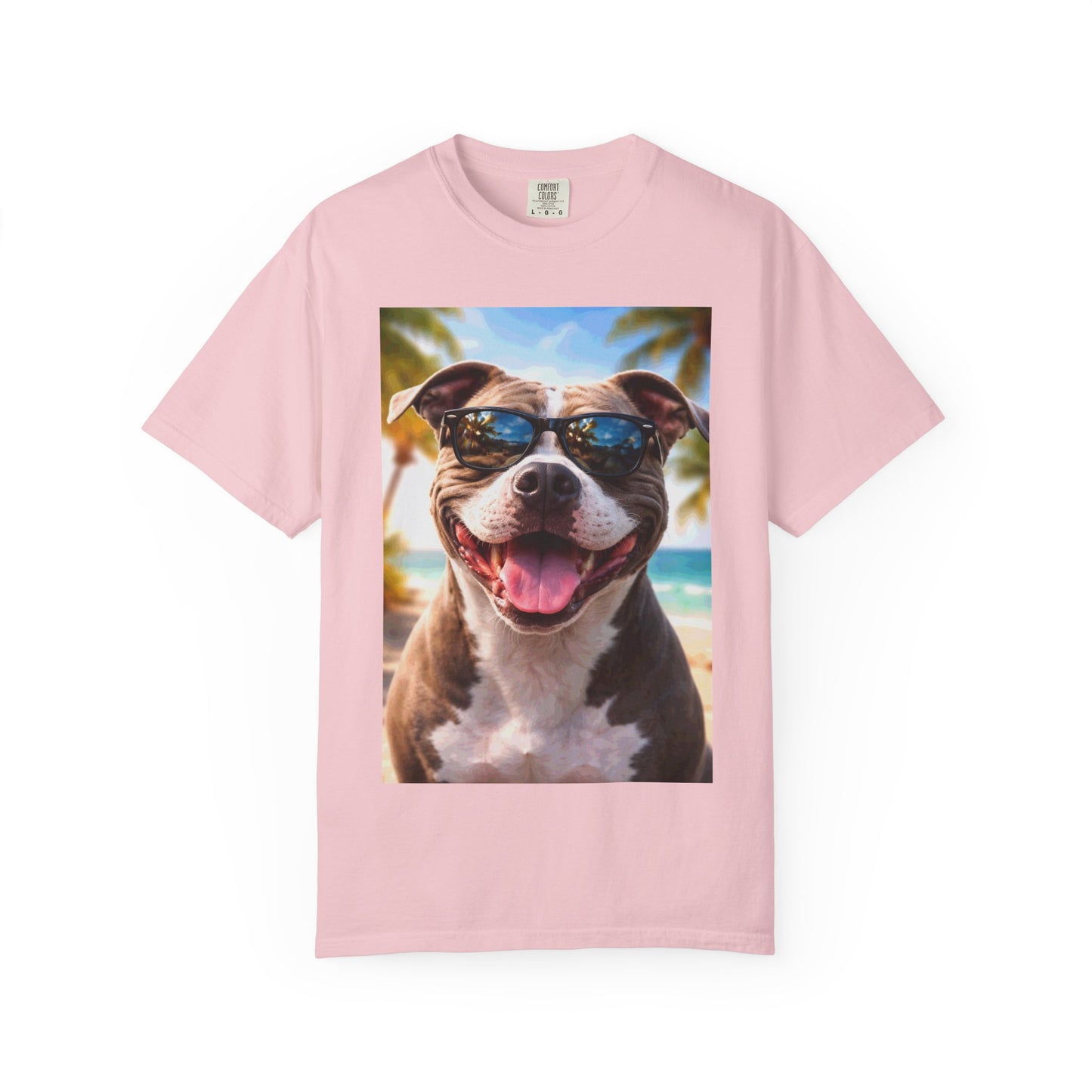 Happy Dog in Sunglasses T-Shirt — Summer Beach Pitbull Graphic Tee