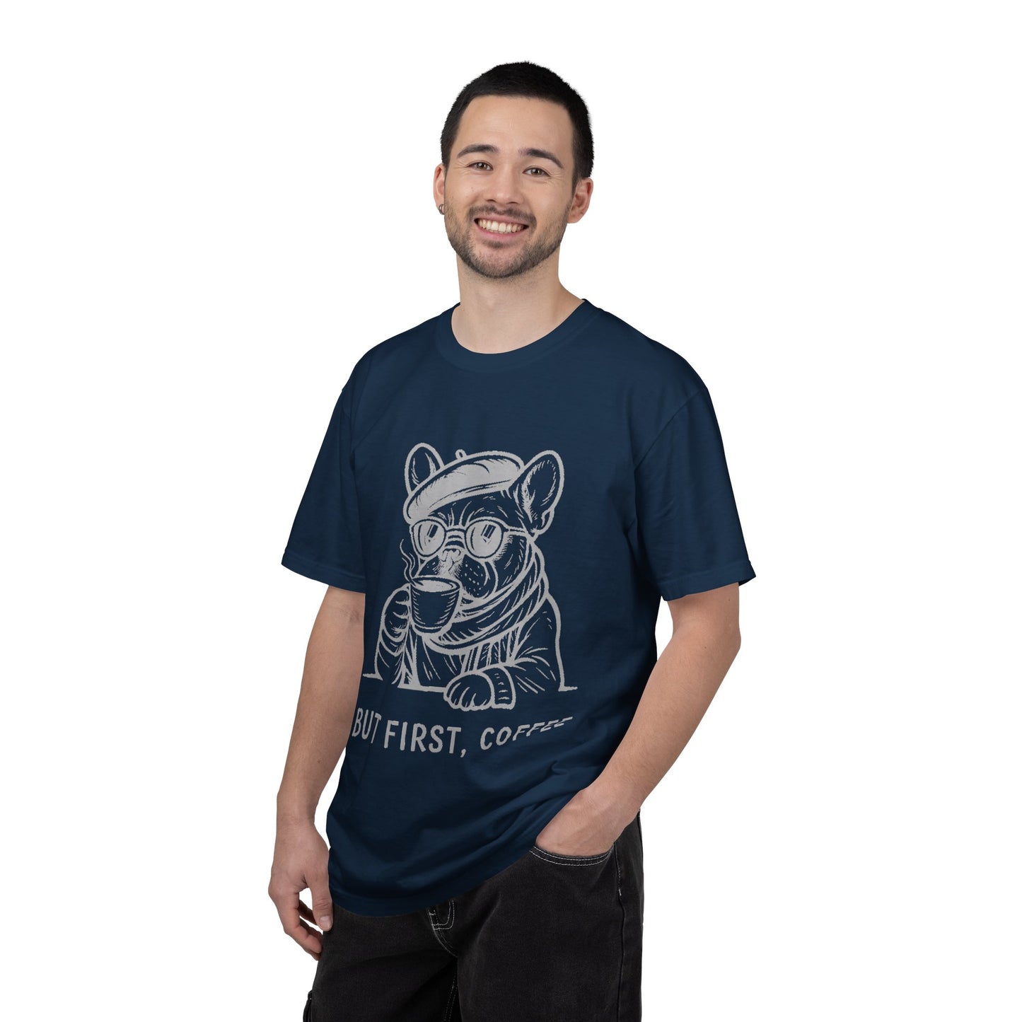 But First, Coffee T-Shirt — French Bulldog Drinking Coffee Graphic Tee
