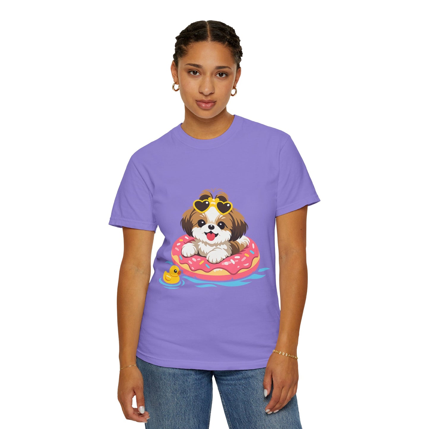 shih tzu Puppy Pool Float T-Shirt — Cute Dog Summer Graphic Tee