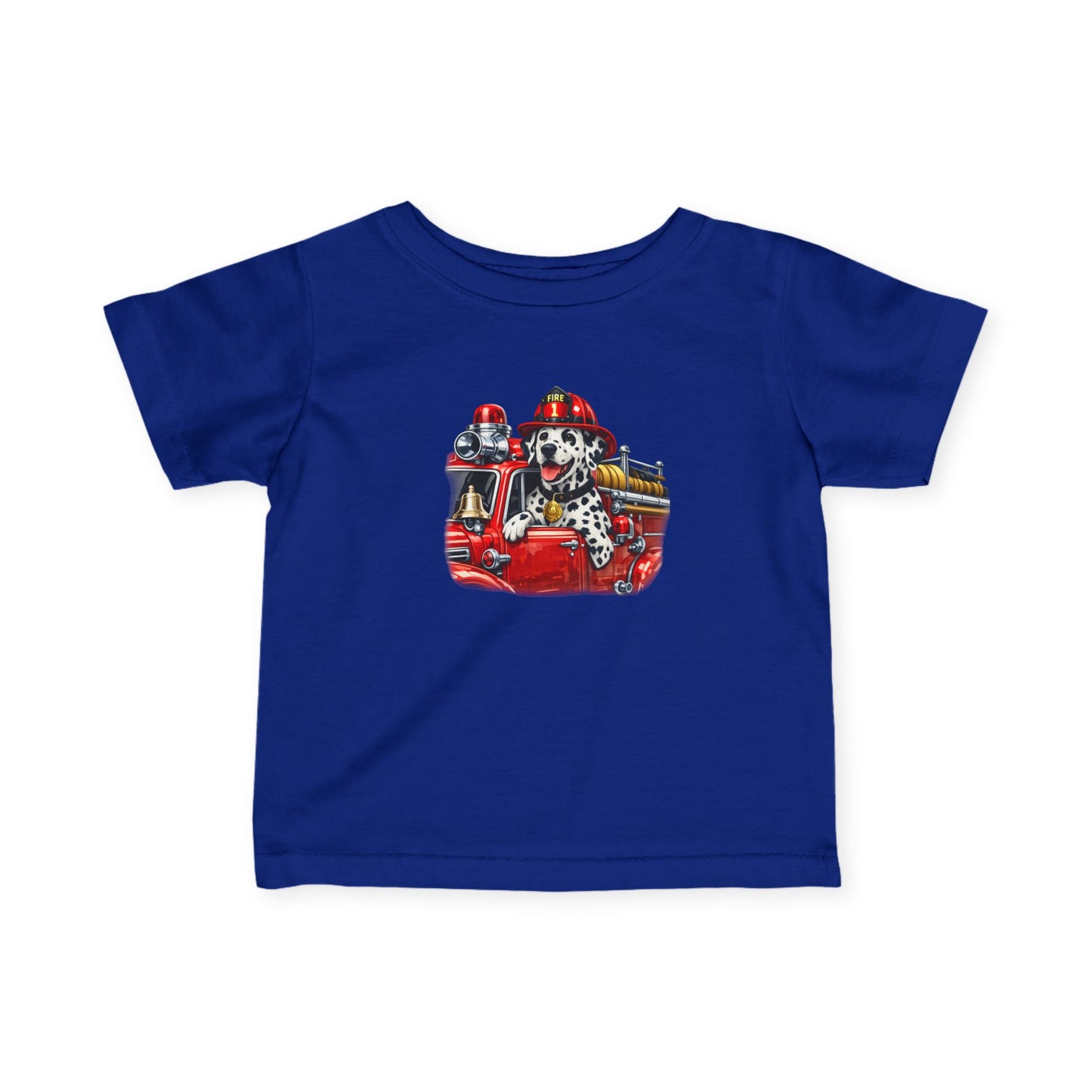 Infant Tee — Dalmatian Firetruck Baby Shirt (Firefighter Puppy Design)
