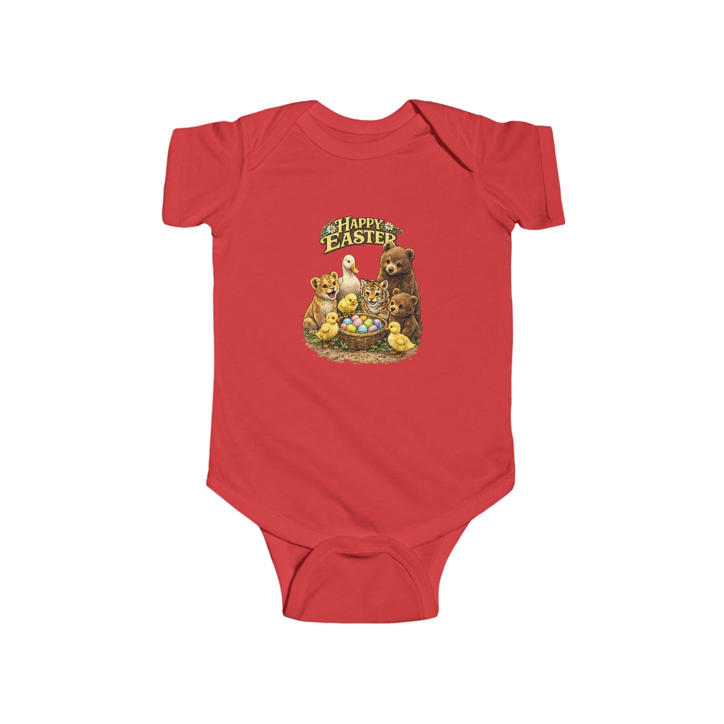 Happy Easter Baby Bodysuit — Cute Bear & Chicks "Happy Easter" Infant Onesie
