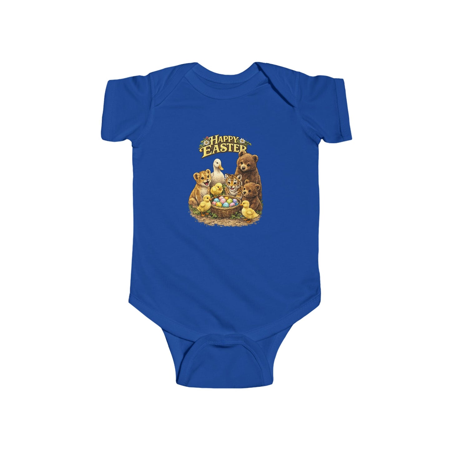 Happy Easter Baby Bodysuit — Cute Bear & Chicks "Happy Easter" Infant Onesie