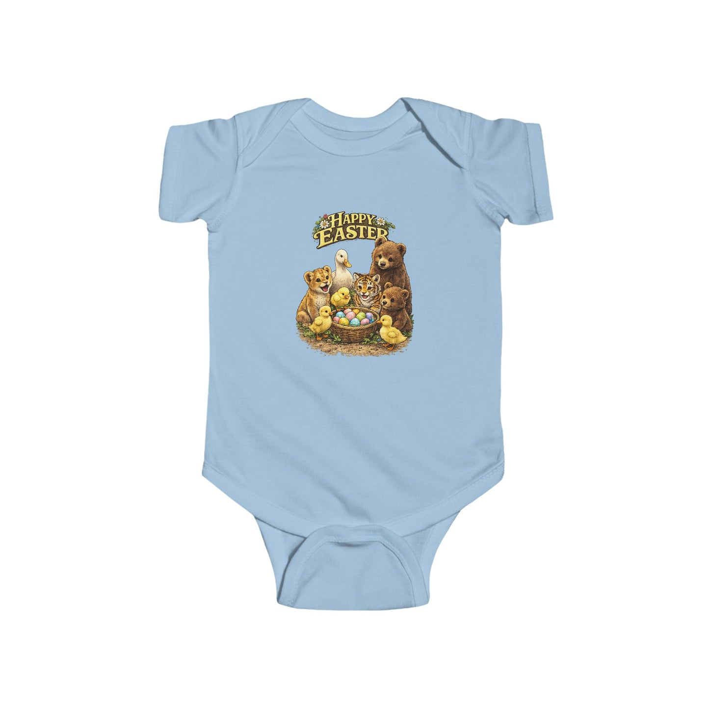 Happy Easter Baby Bodysuit — Cute Bear & Chicks "Happy Easter" Infant Onesie