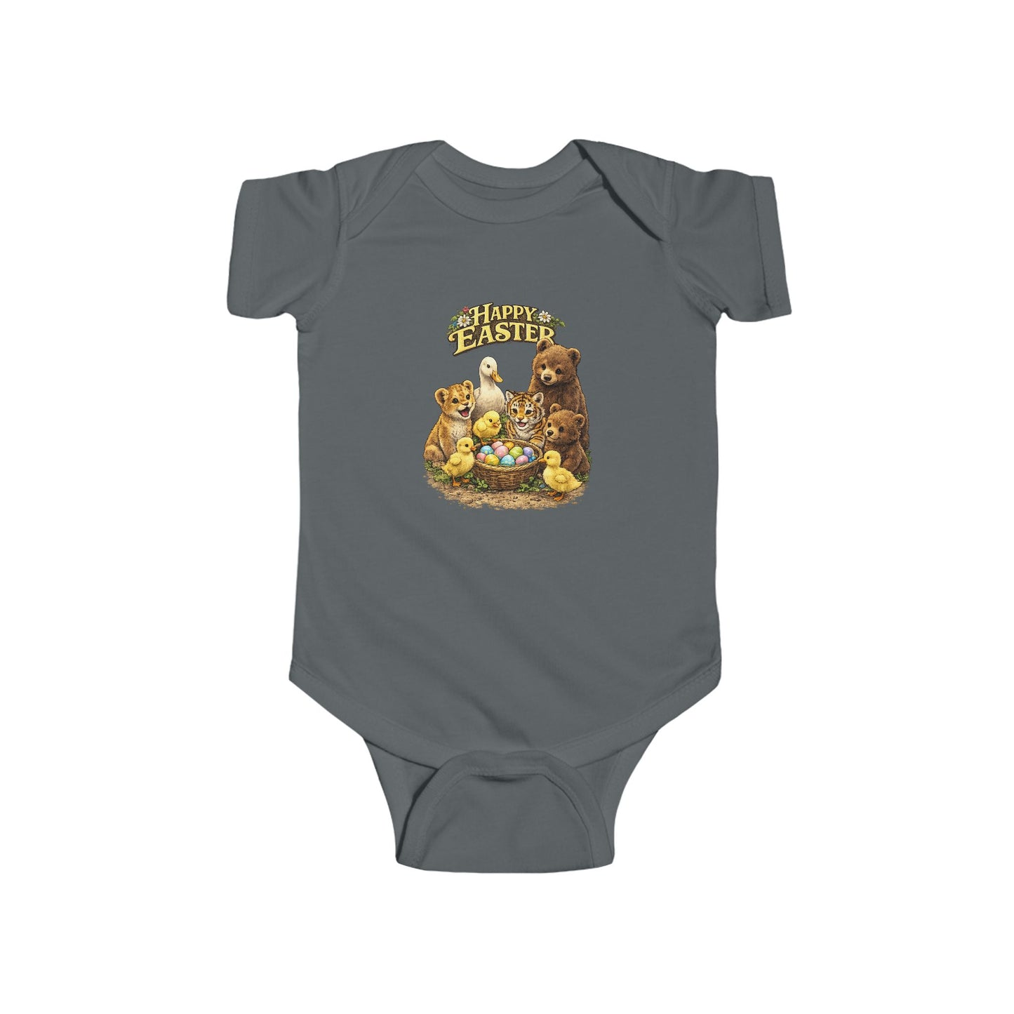 Happy Easter Baby Bodysuit — Cute Bear & Chicks "Happy Easter" Infant Onesie