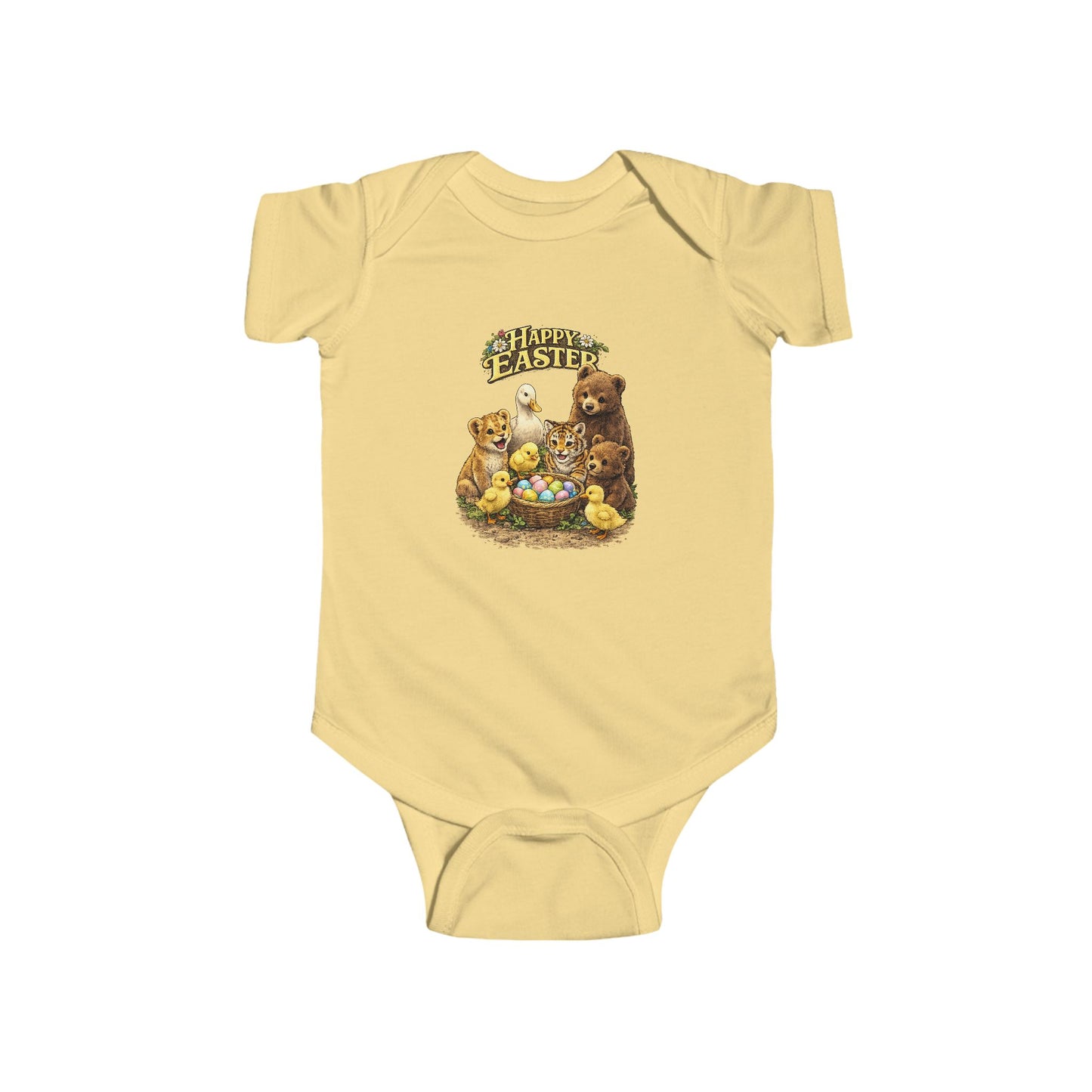 Happy Easter Baby Bodysuit — Cute Bear & Chicks "Happy Easter" Infant Onesie