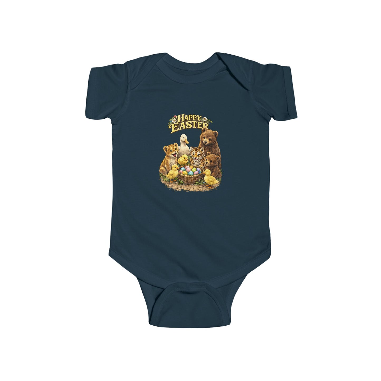 Happy Easter Baby Bodysuit — Cute Bear & Chicks "Happy Easter" Infant Onesie