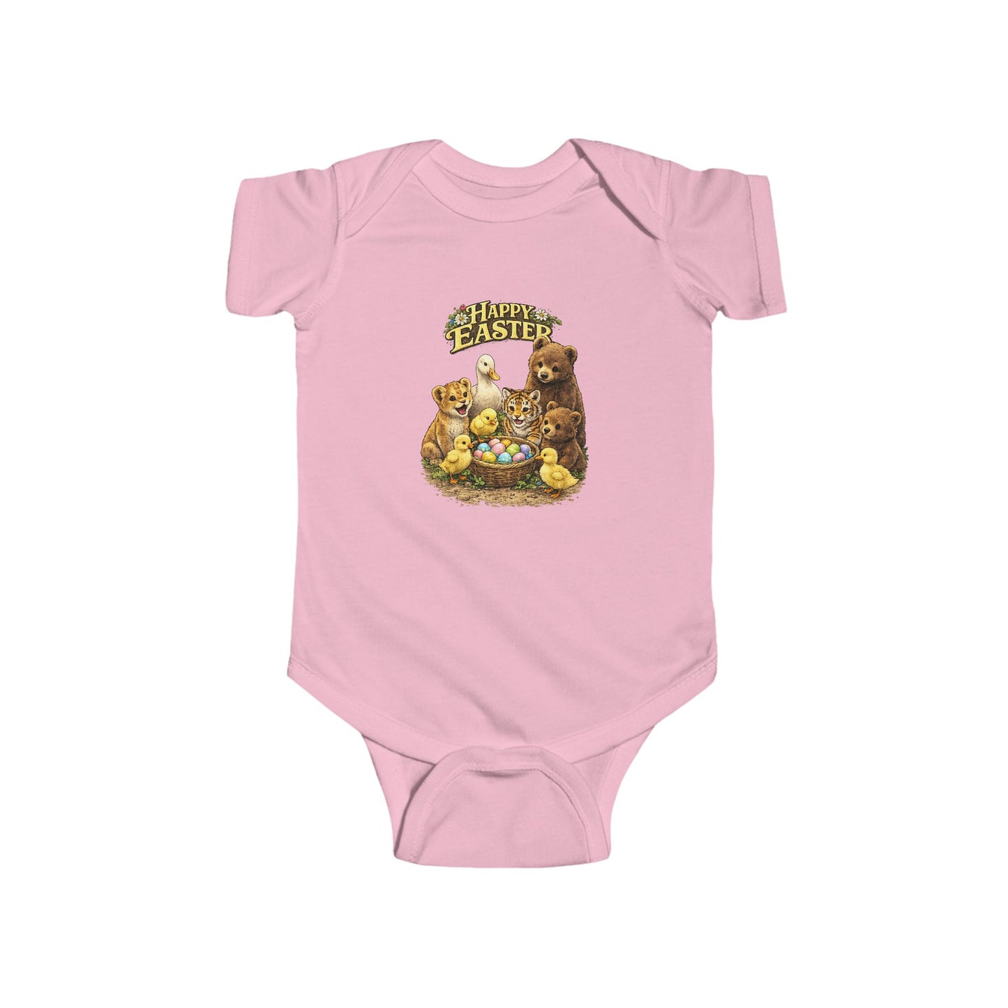 Happy Easter Baby Bodysuit — Cute Bear & Chicks "Happy Easter" Infant Onesie
