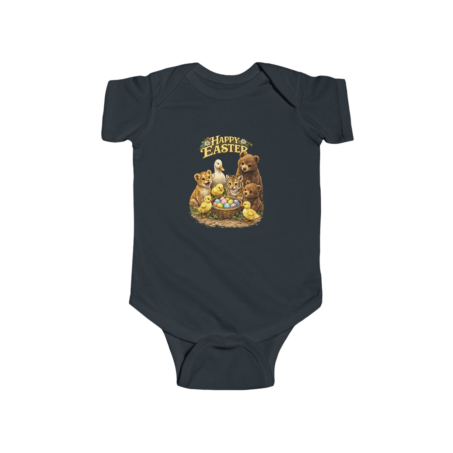 Happy Easter Baby Bodysuit — Cute Bear & Chicks "Happy Easter" Infant Onesie